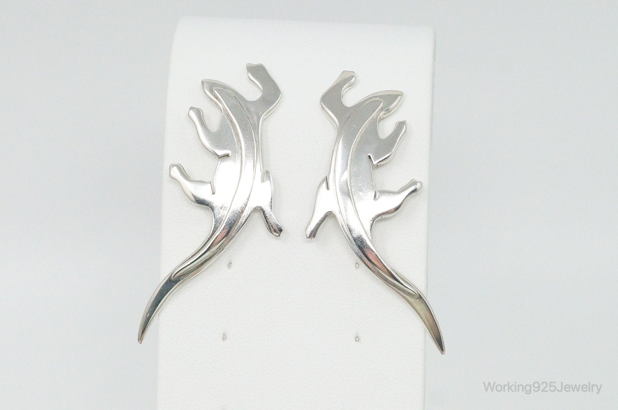 Large Vintage Mexico Designer Lizard Sterling Silver Earrings