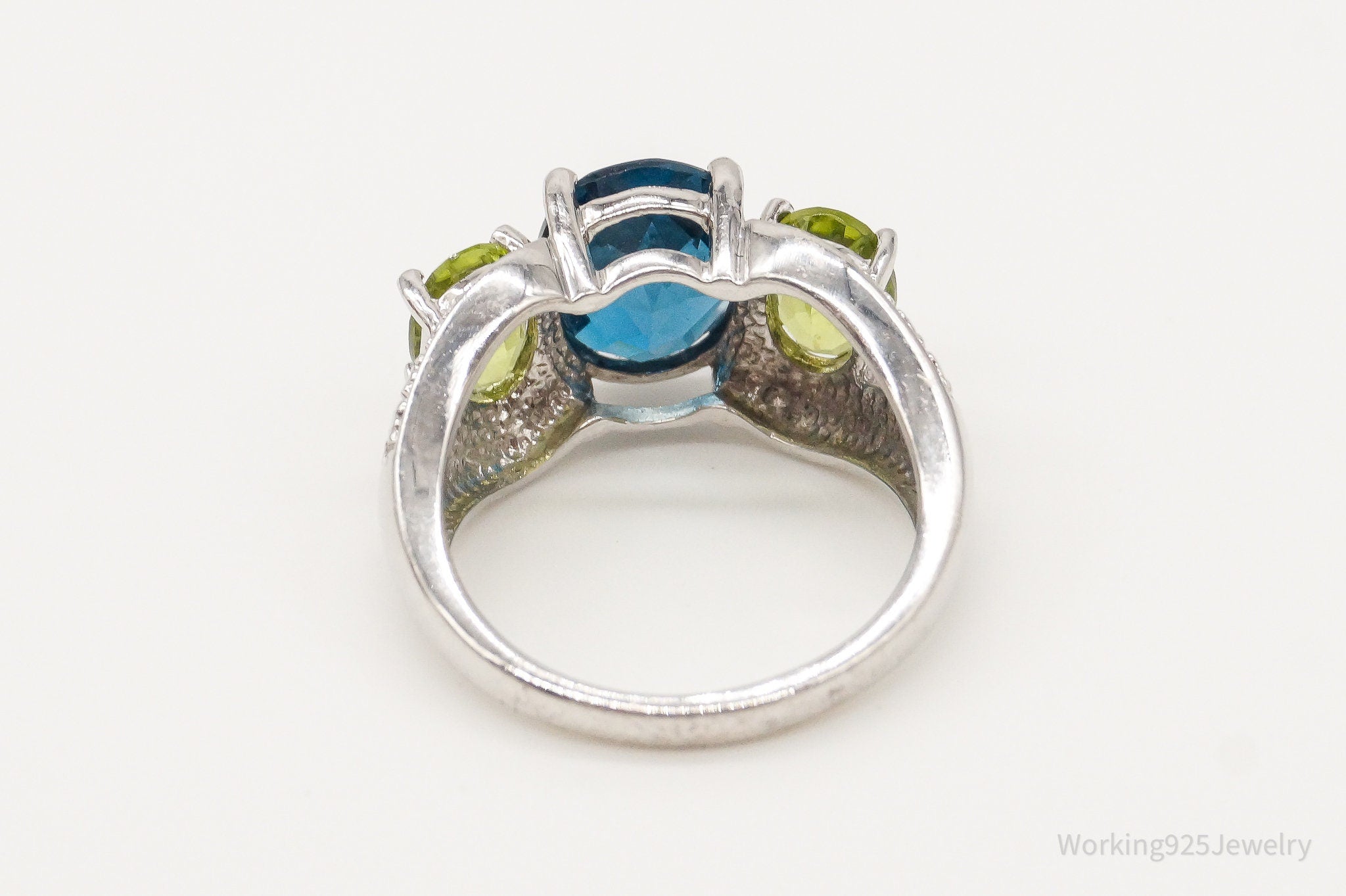 Designer CID Blue Topaz Peridot Cubic Zirconia Sterling Silver Ring - Size 6.25