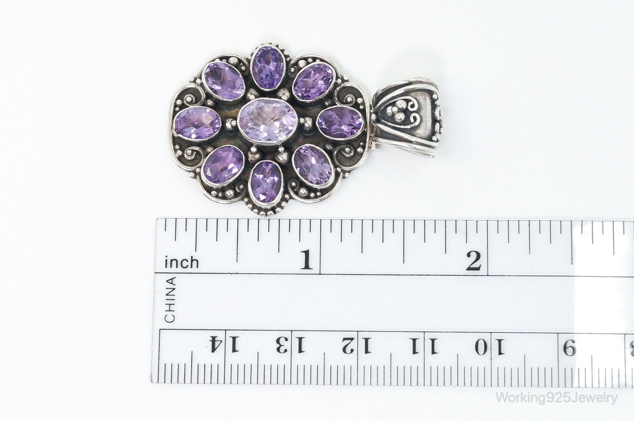 Large Indonesia Designer ATI Amethyst Sterling Silver Necklace Pendant