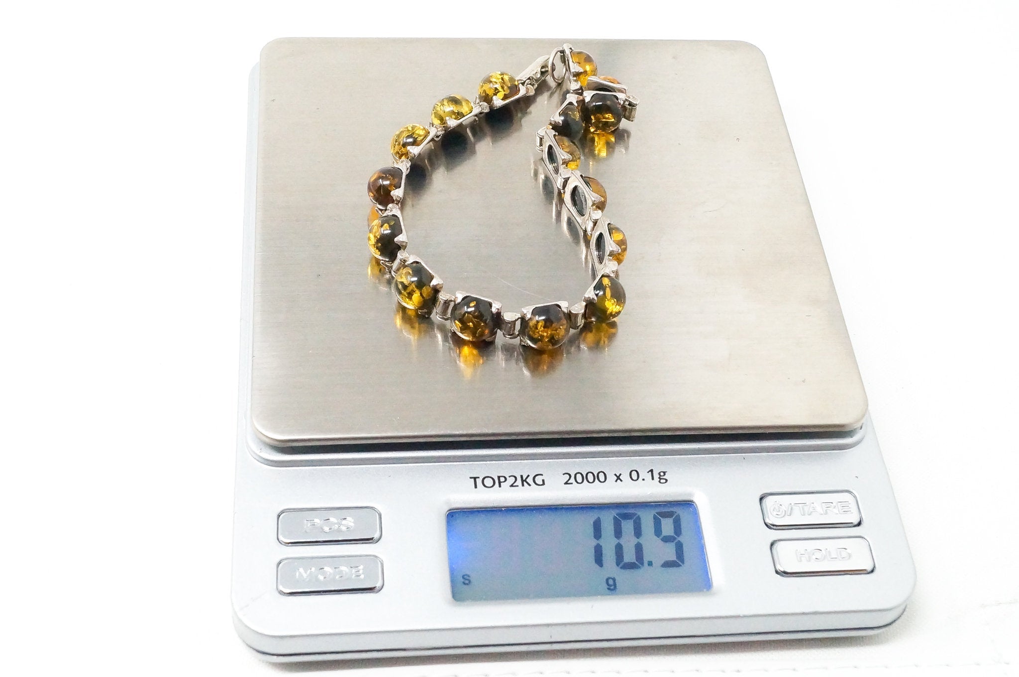 Vintage Baltic Amber Modernist Sterling Silver Bracelet