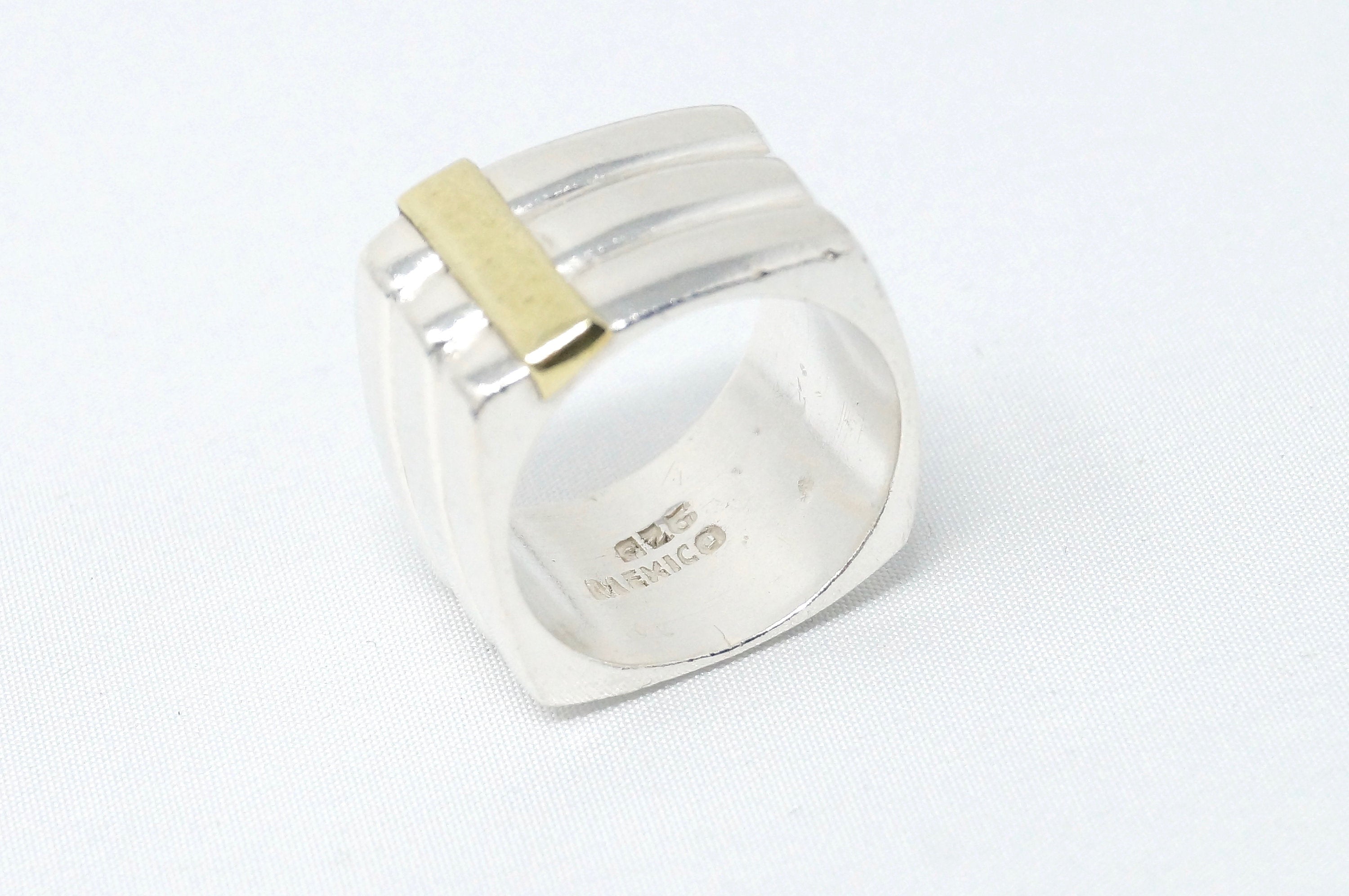 Lovely Vintage Gold Vermeil Posh Style Sterling Silver Square Band Ring Sz 7.25