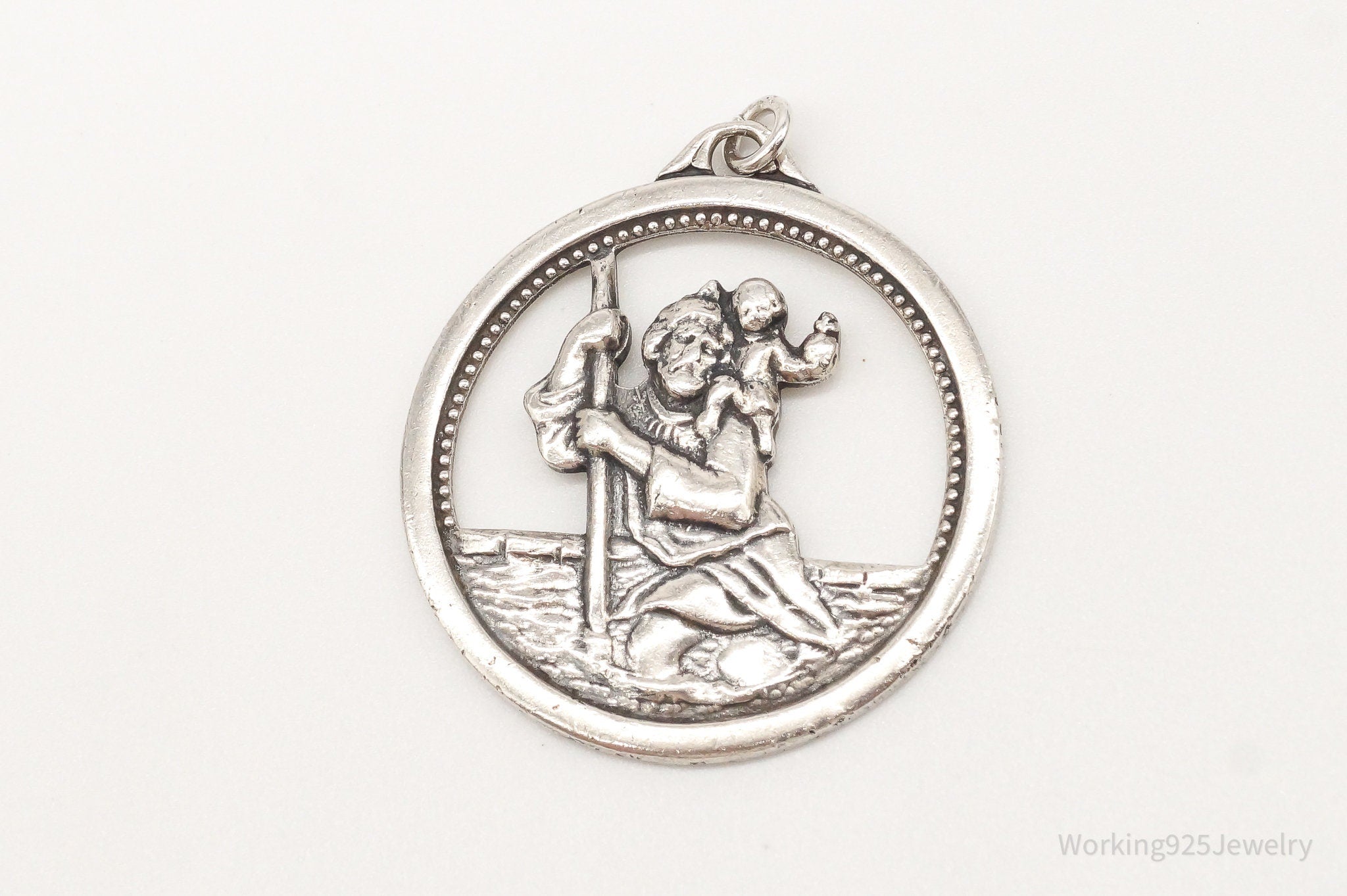 Antique Saint Christopher Protect Us Sterling Silver Pendant