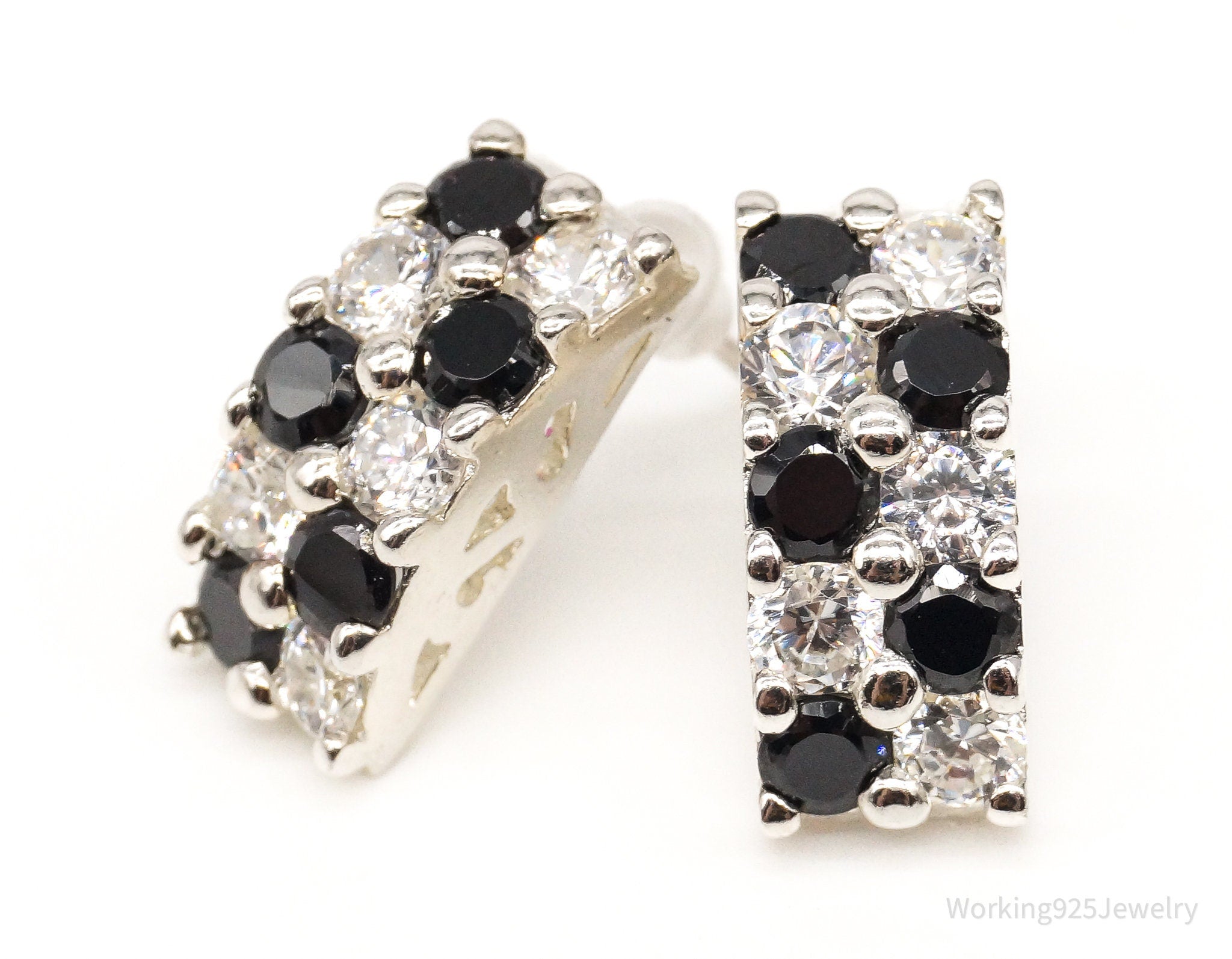 Vintage Black Onyx Cubic Zirconia Sterling Silver Earrings