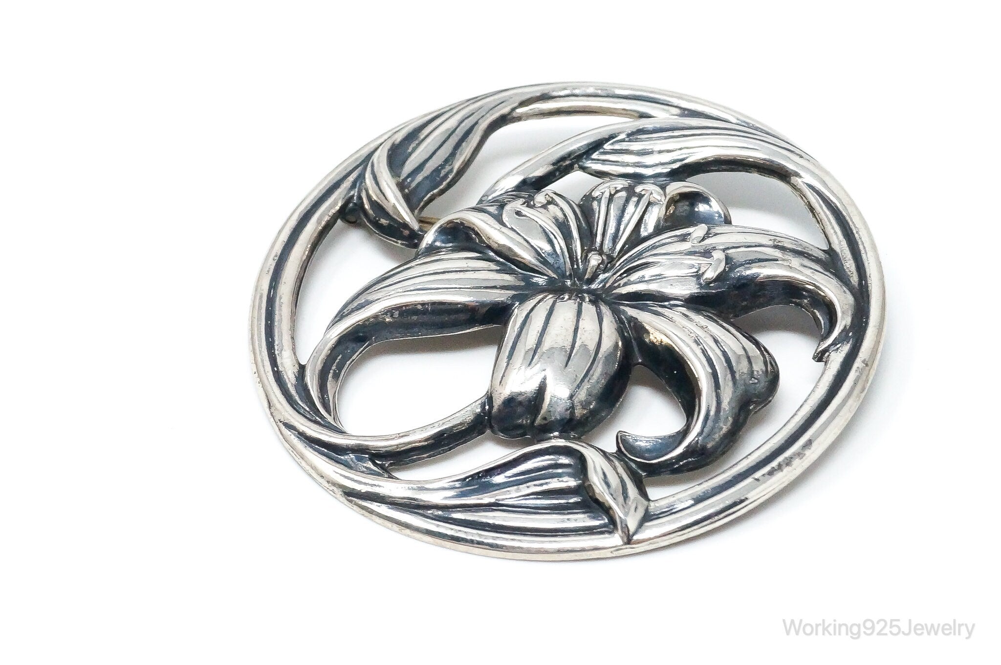 Vintage Designer Danecraft Large Sterling Silver Flower Pin Brooch