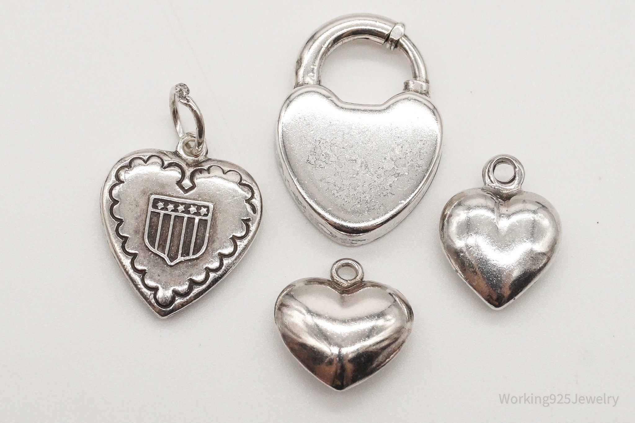 Antique Puffy Hearts Sterling Silver Charms Set Lot