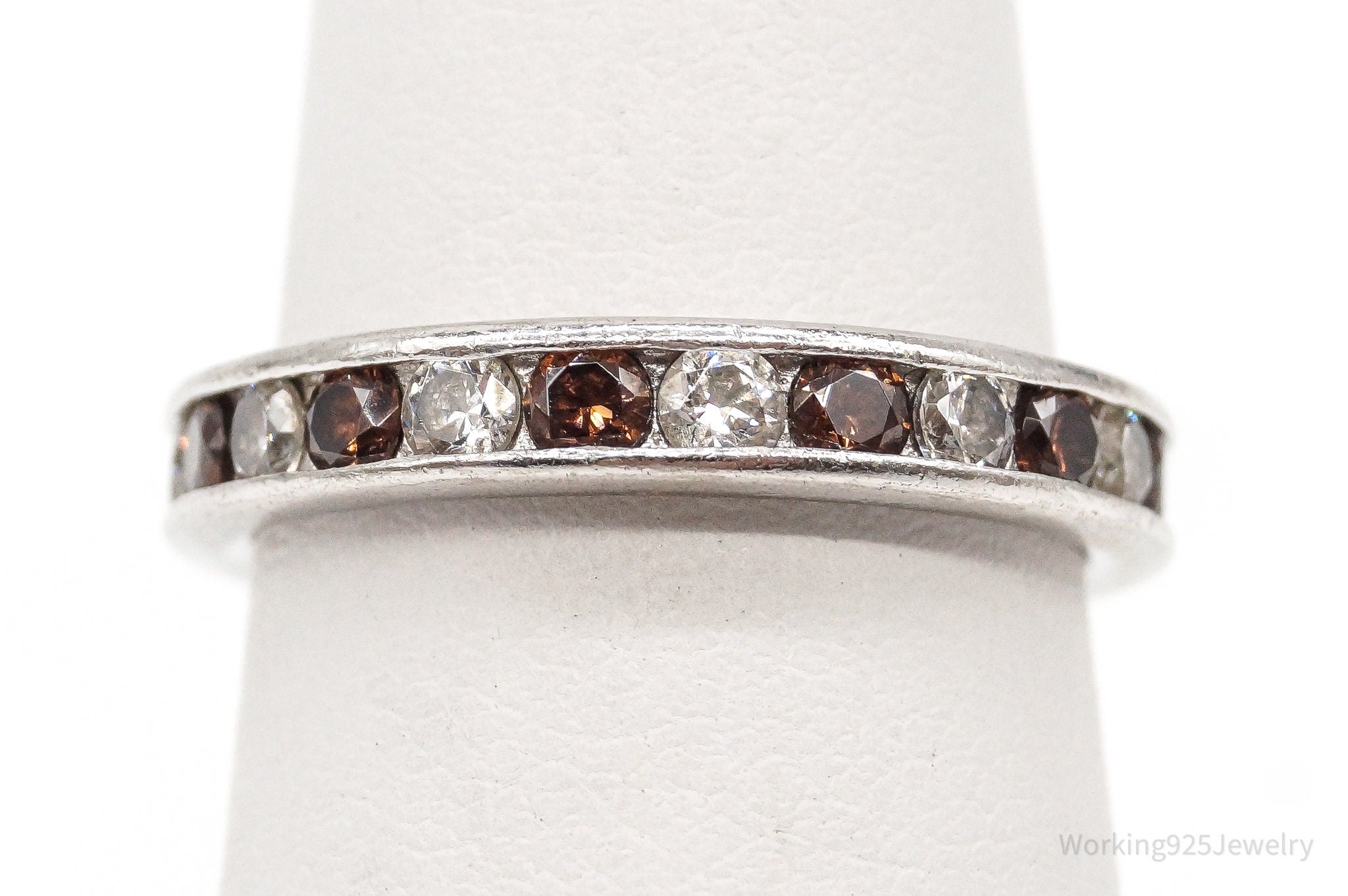 Smoky Topaz Cubic Zirconia Platinum Clad Sterling Silver Ring - Size 6