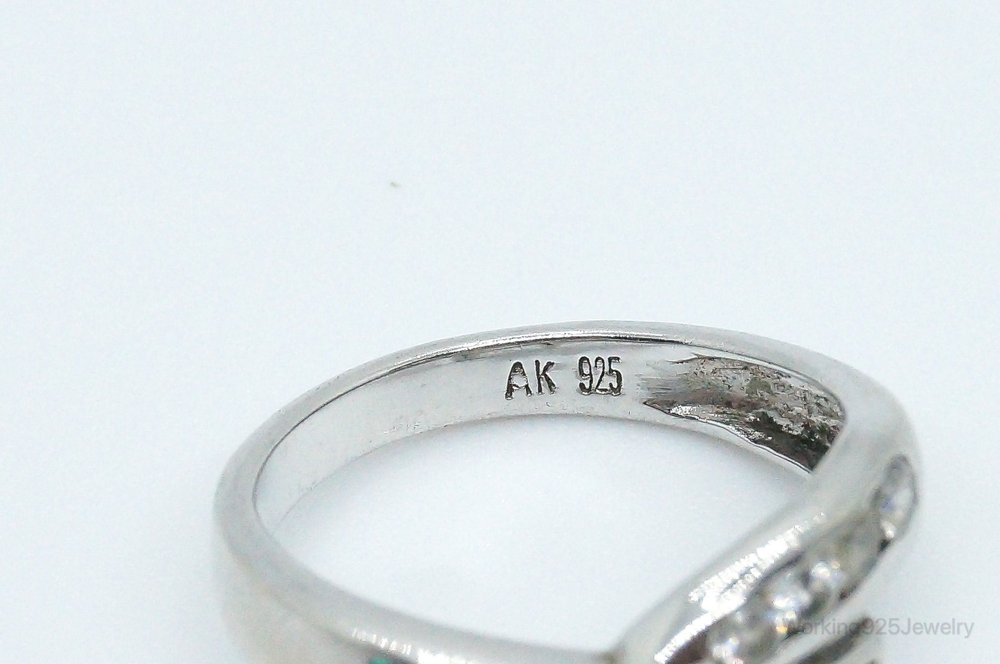 Designer AK Cubic Zirconia Opal Sterling Silver Ring - Size 7
