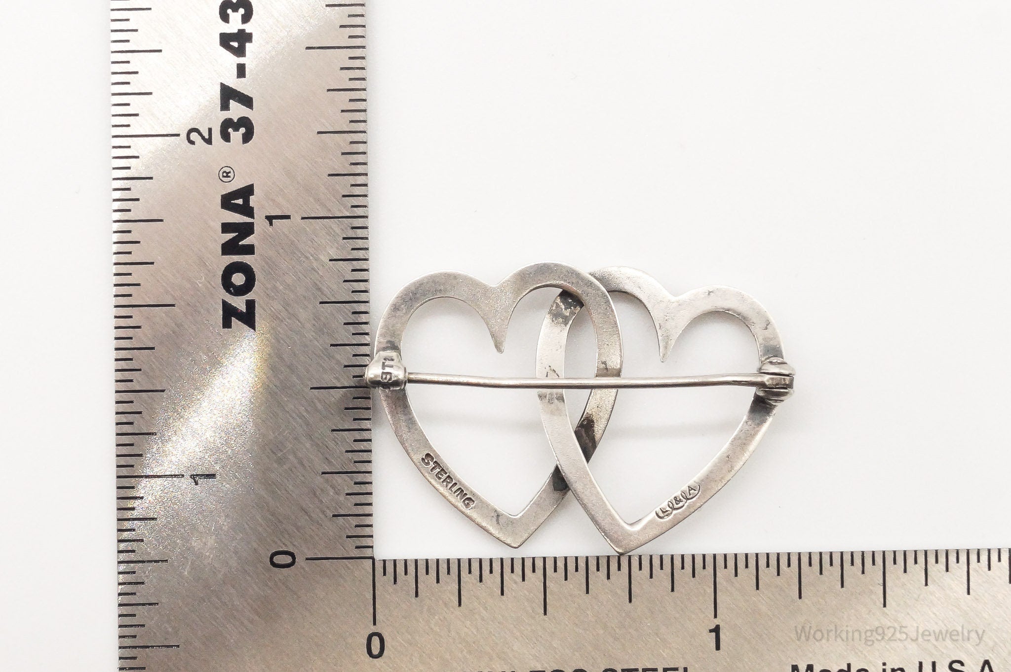 Antique Linked Hearts Sterling Silver Brooch Pin