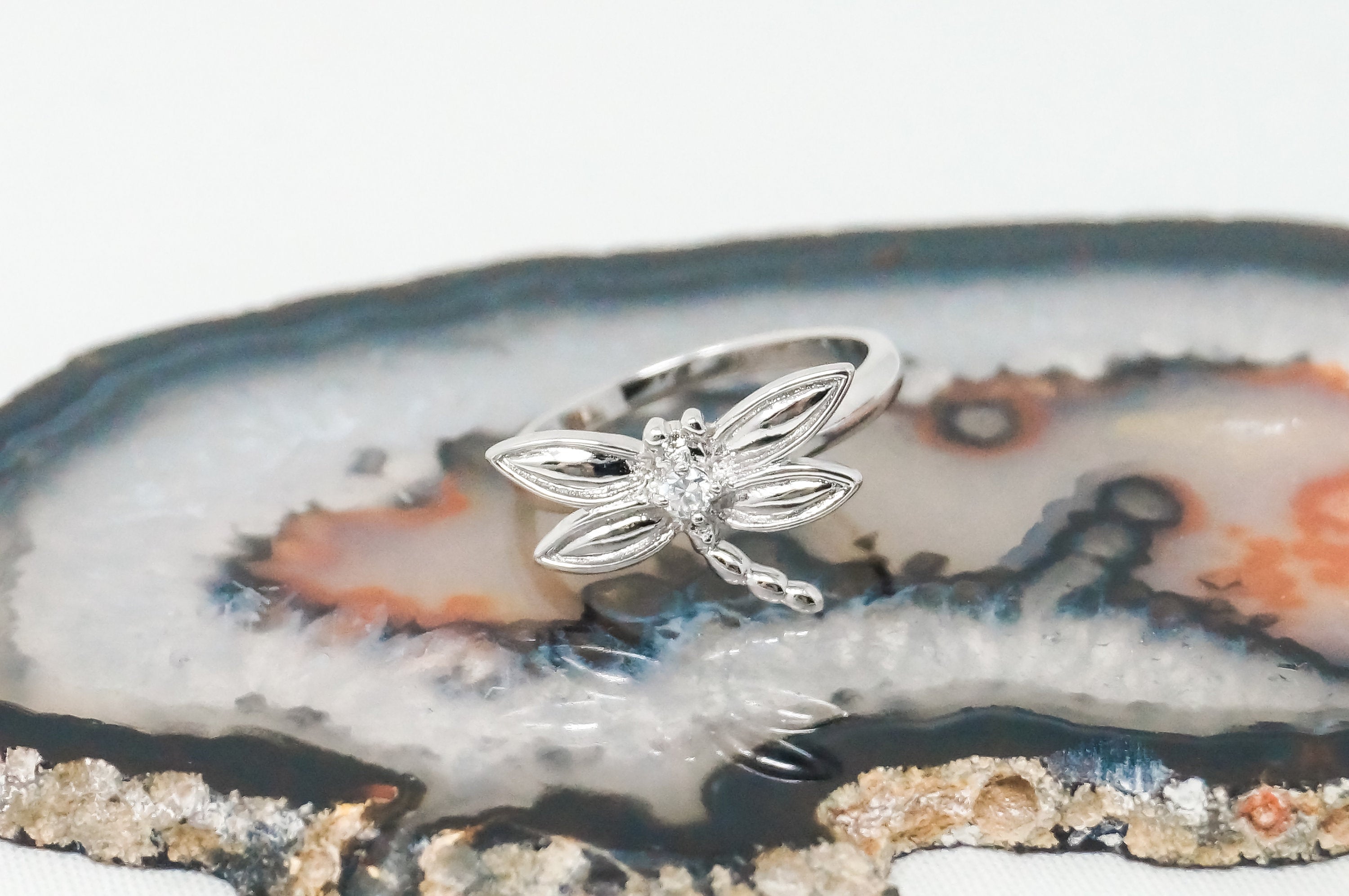 Vintage Cubic Zirconia Dragonfly Sterling Silver Ring - Sz 9 -784203114