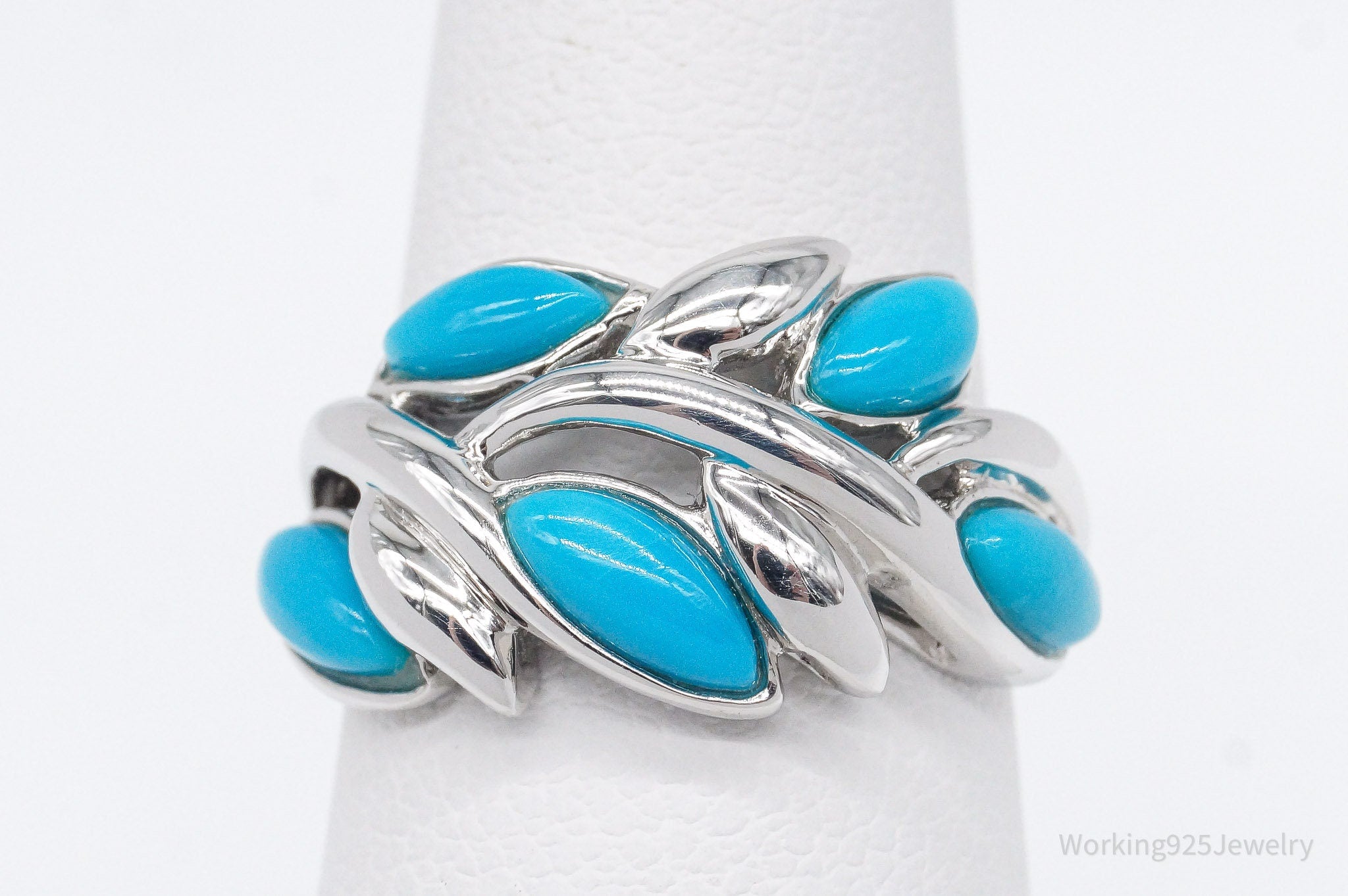 Vintage Designer EA Turquoise Sterling Silver Ring - Size 5