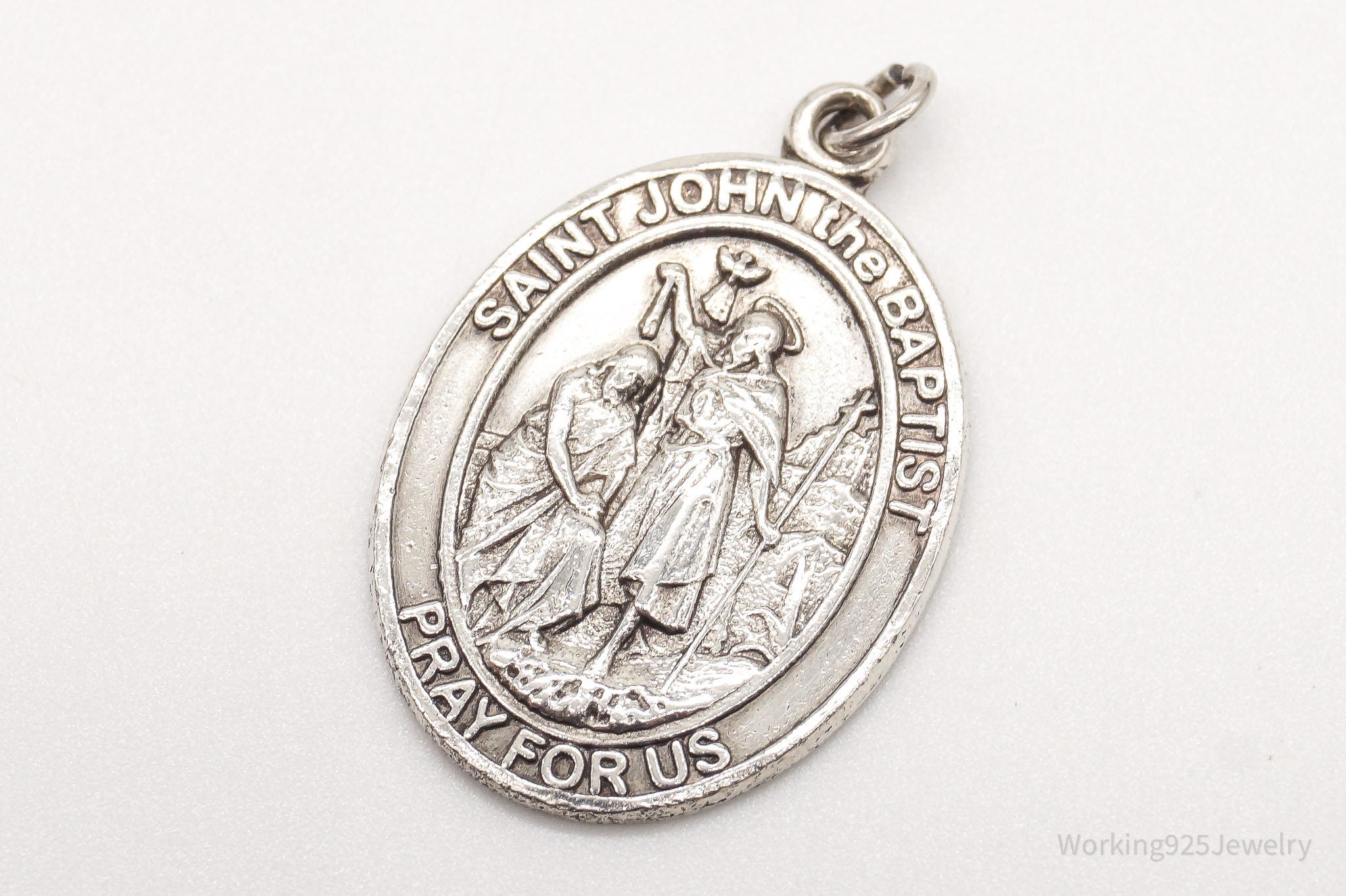 Antique Saint John The Baptist Pray For Us Sterling Silver Pendant