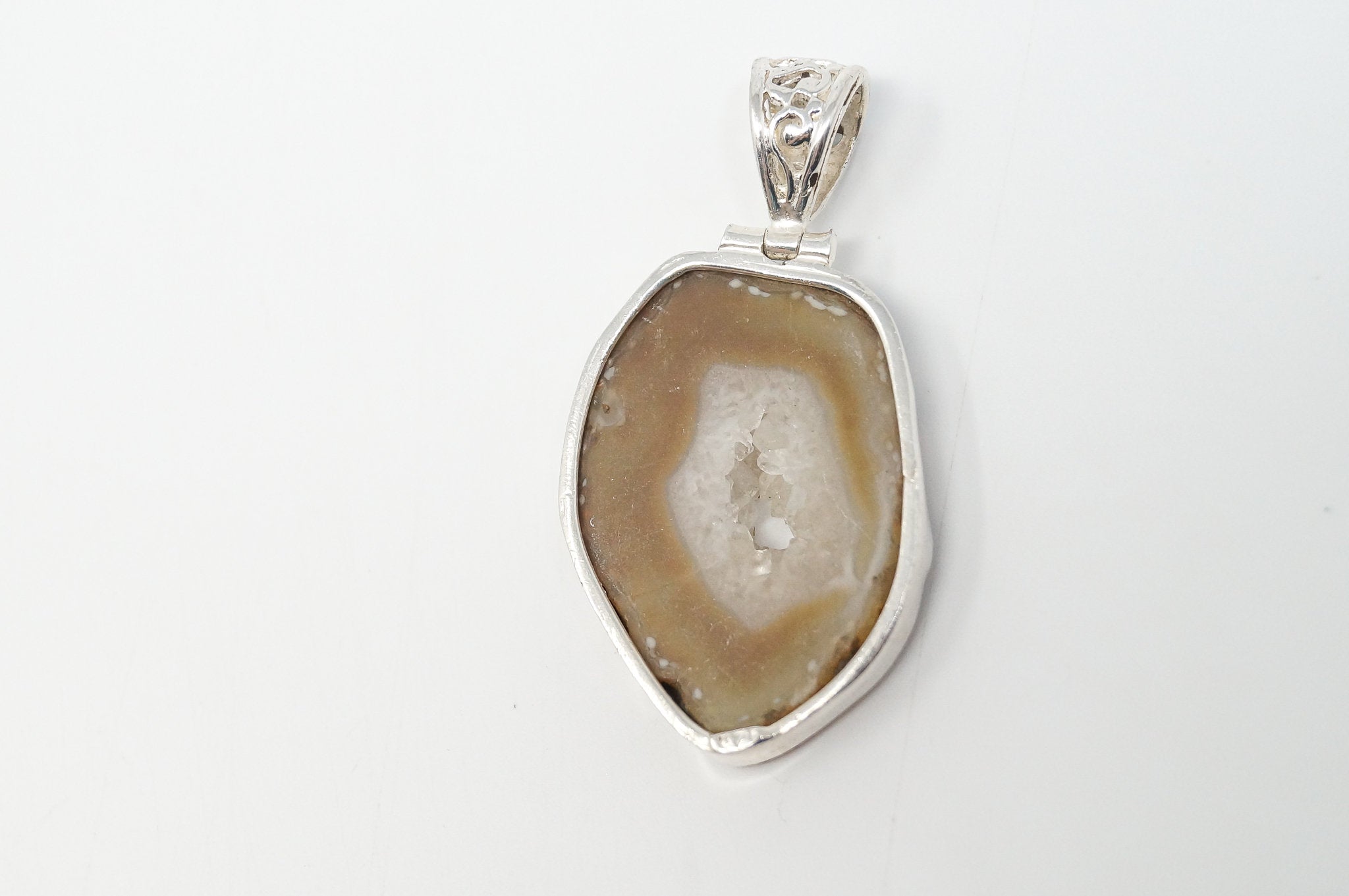 Vintage Brown Crazy Lace Agate Sterling Silver Necklace Pendant