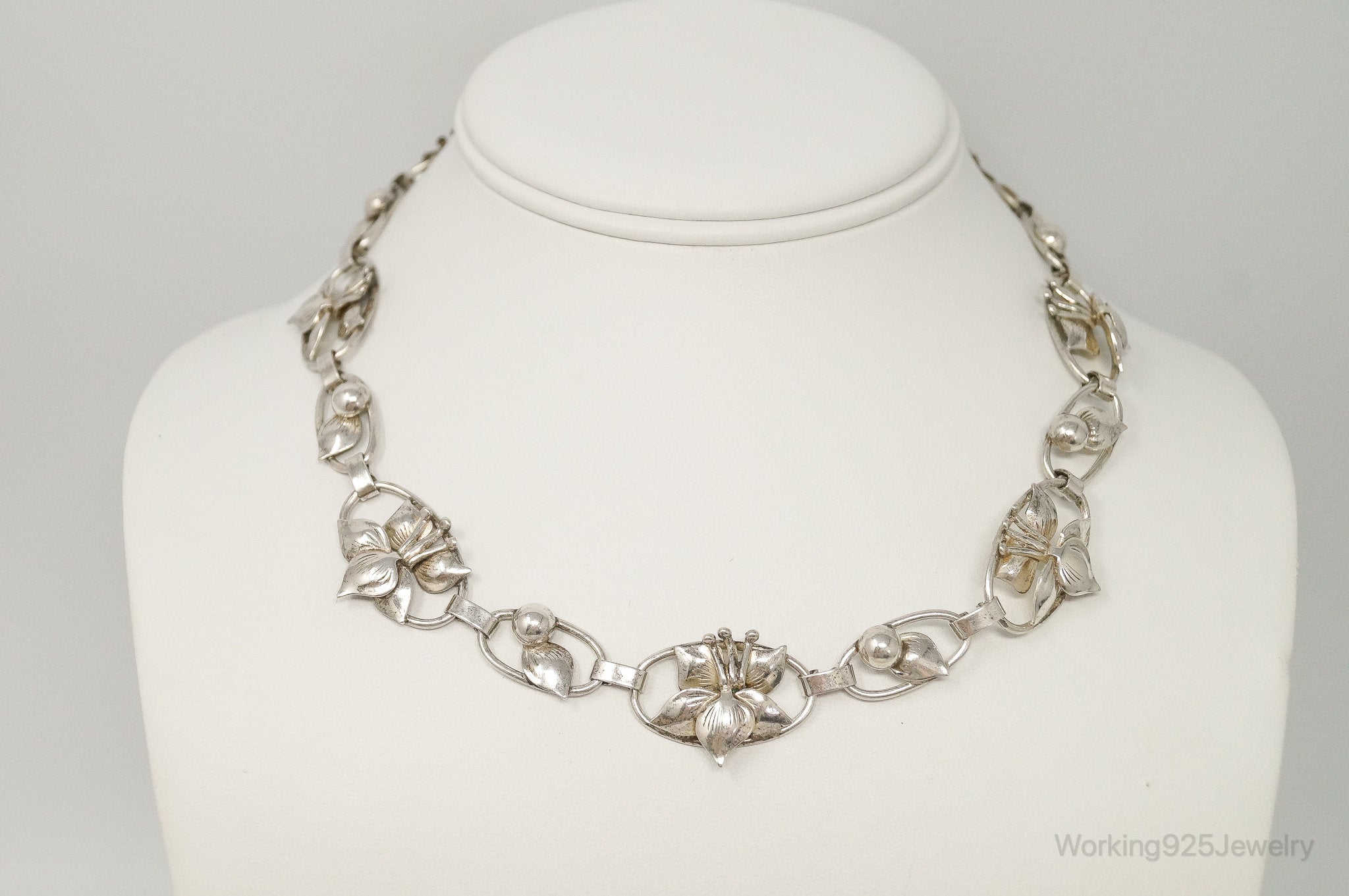 Lang Antiques Floral Link Sterling Silver Necklace