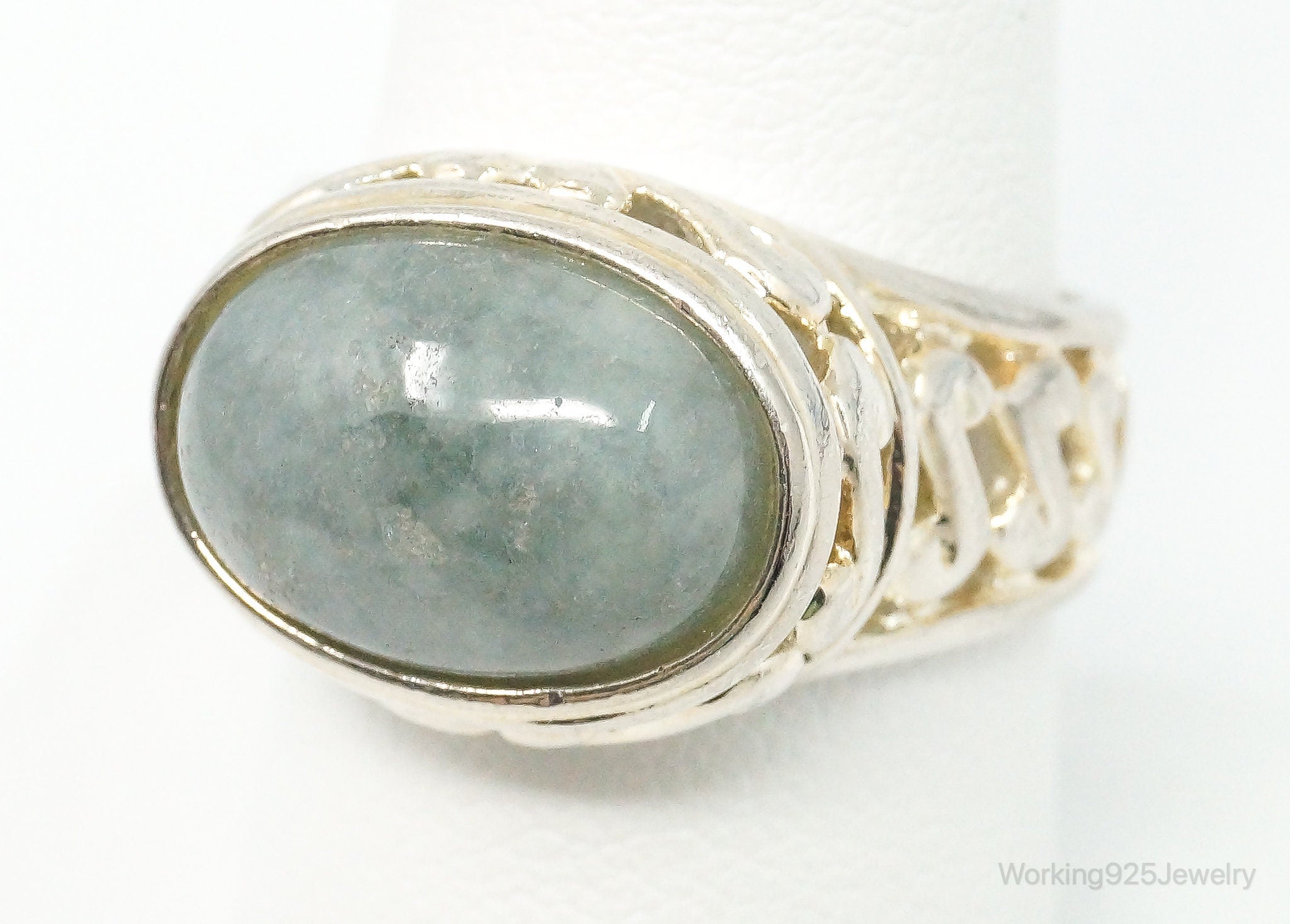 Vintage Jade Sterling Silver Ring - Size 8.25