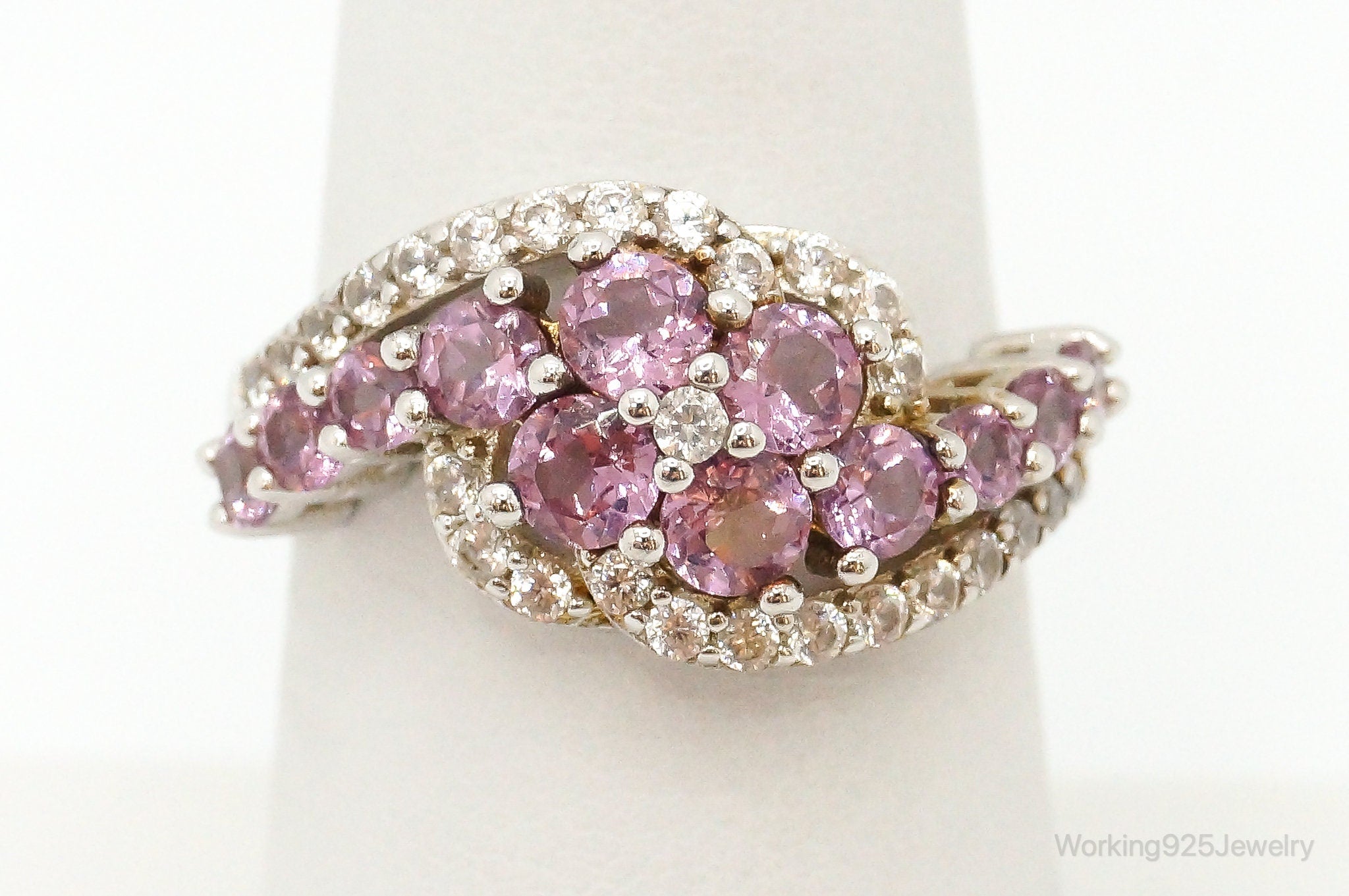 Designer BBJ Pink Topaz Cubic Zirconia Sterling Silver Ring - Size 7