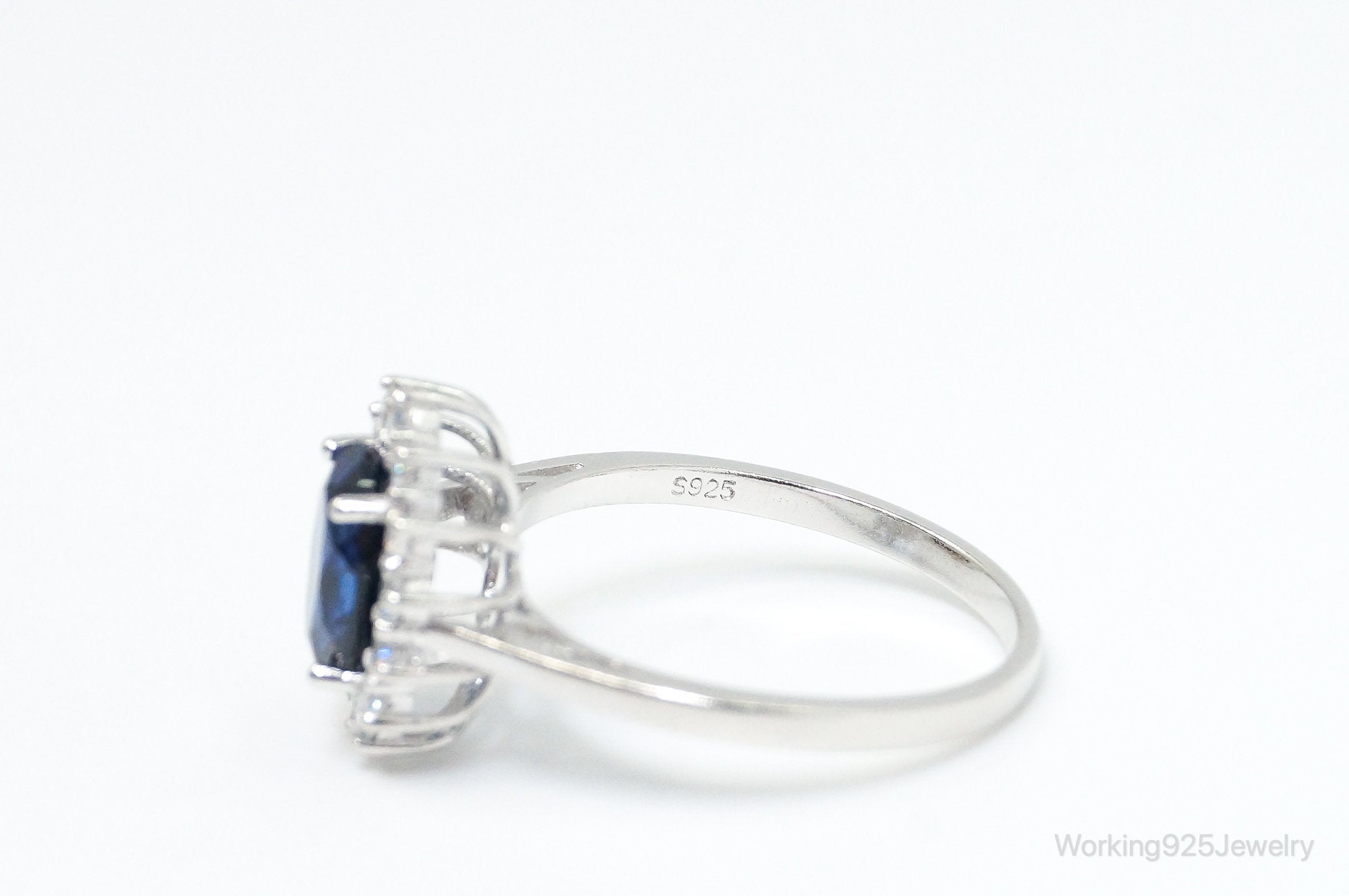 Vintage Art Deco Blue Lab Sapphire CZ Sterling Silver Ring - Size 9.25