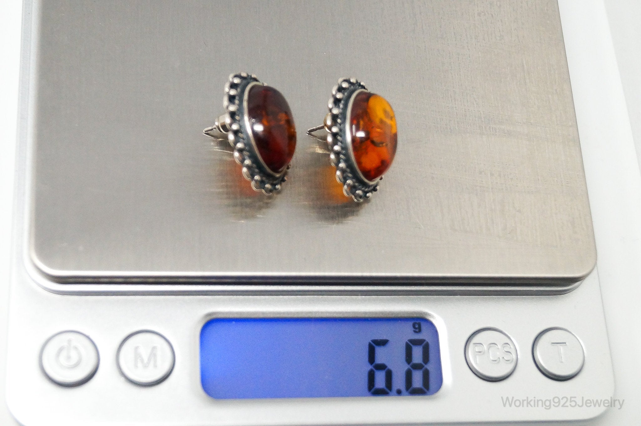 Vintage Amber Sterling Silver Earrings