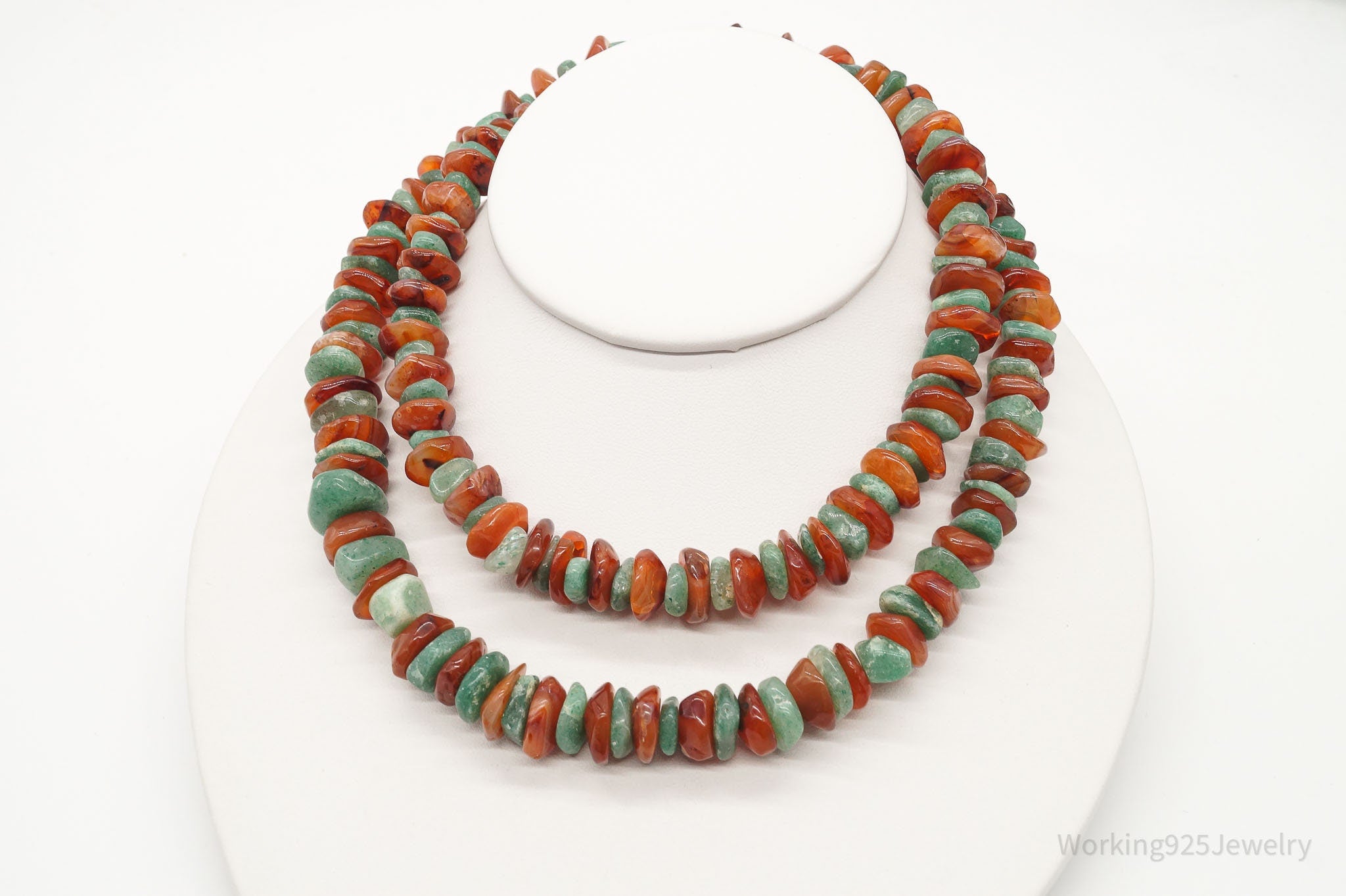 Chunky Vintage Aventurine Carnelian Beaded Necklace 30"