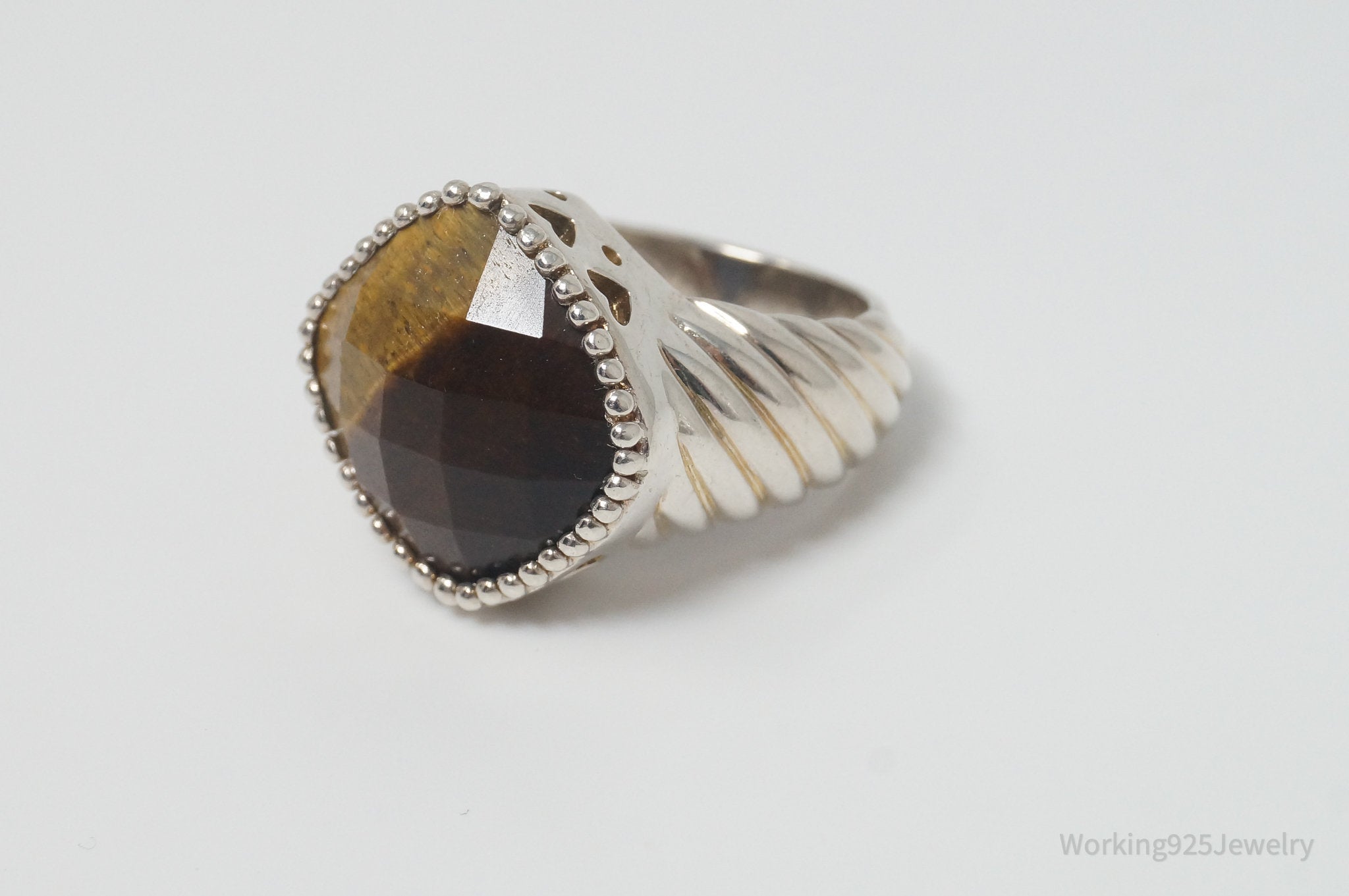 Vintage Designer LT Tigers Eye Cable Sterling Silver Ring - Size 7