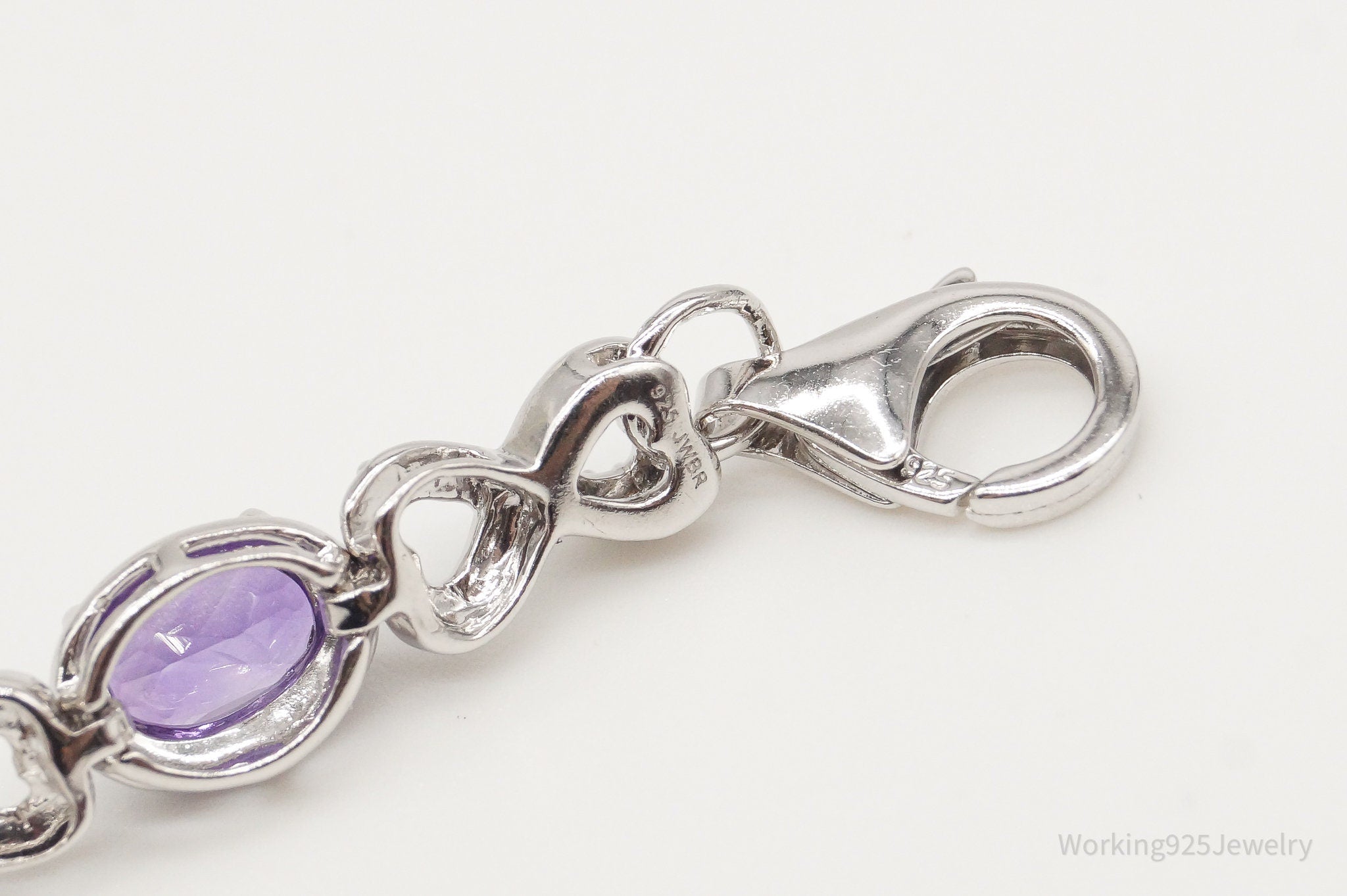 Designer JWBR Two Diamonds Amethyst Sterling Silver Bracelet