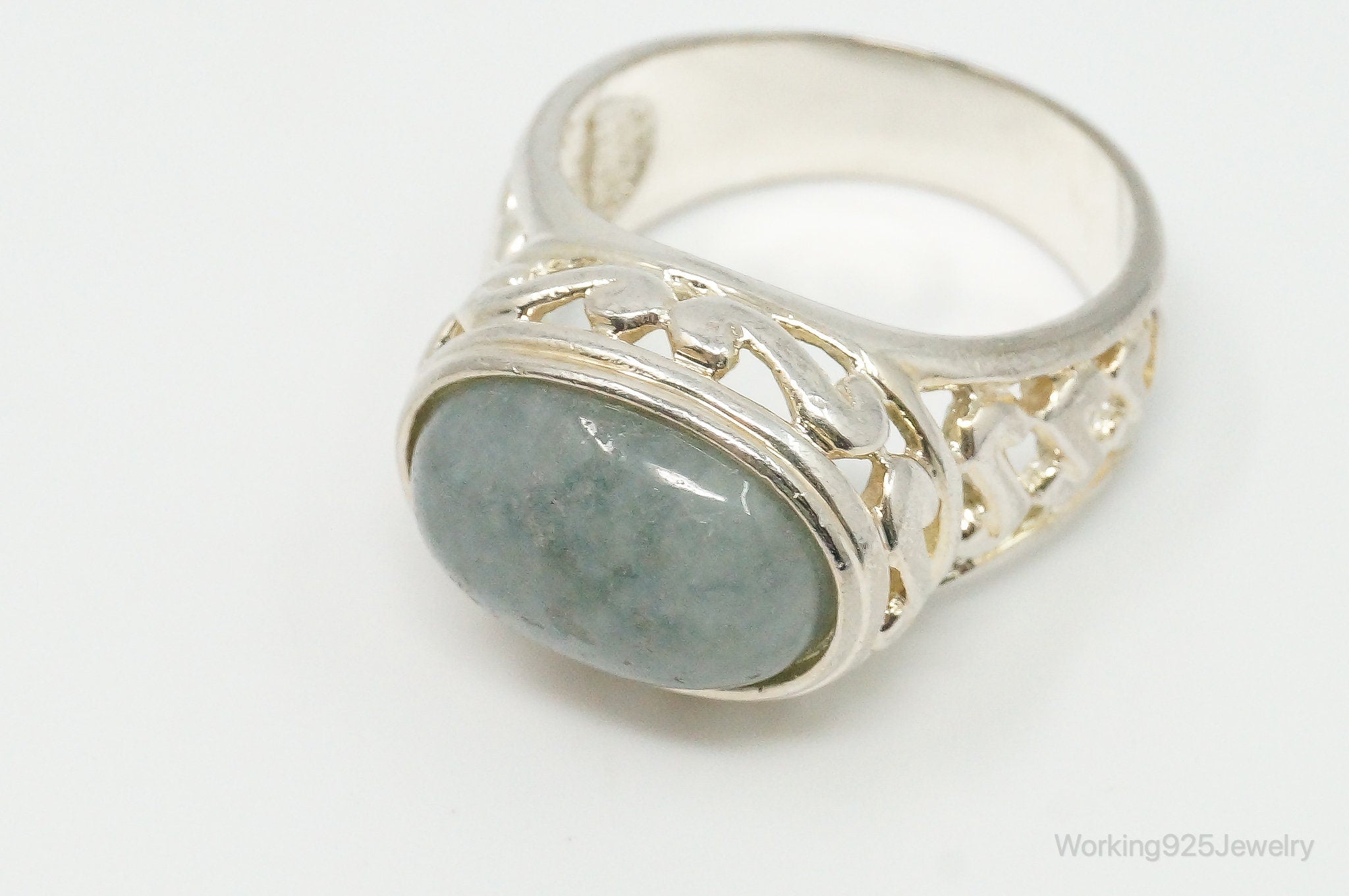 Vintage Jade Sterling Silver Ring - Size 8.25