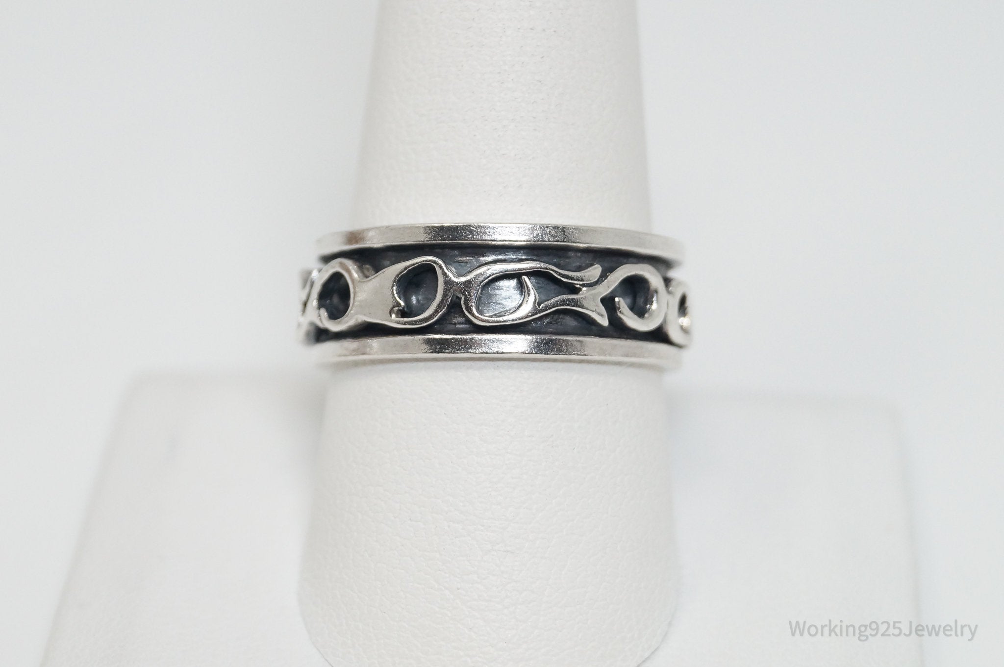 Vintage Barbed Wire Wrap Sterling Silver Spinner Band Ring Sz 9.75