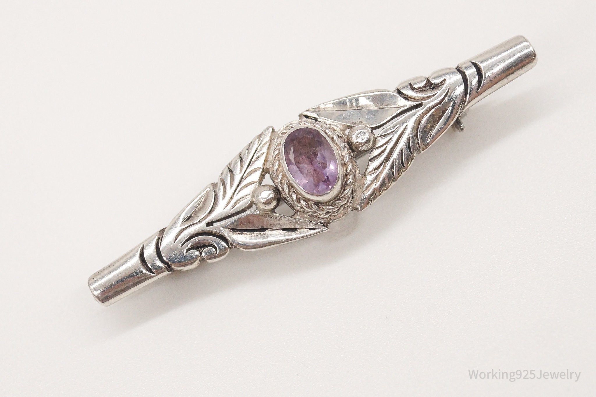 Vintage Amethyst Sterling Silver Brooch Pin