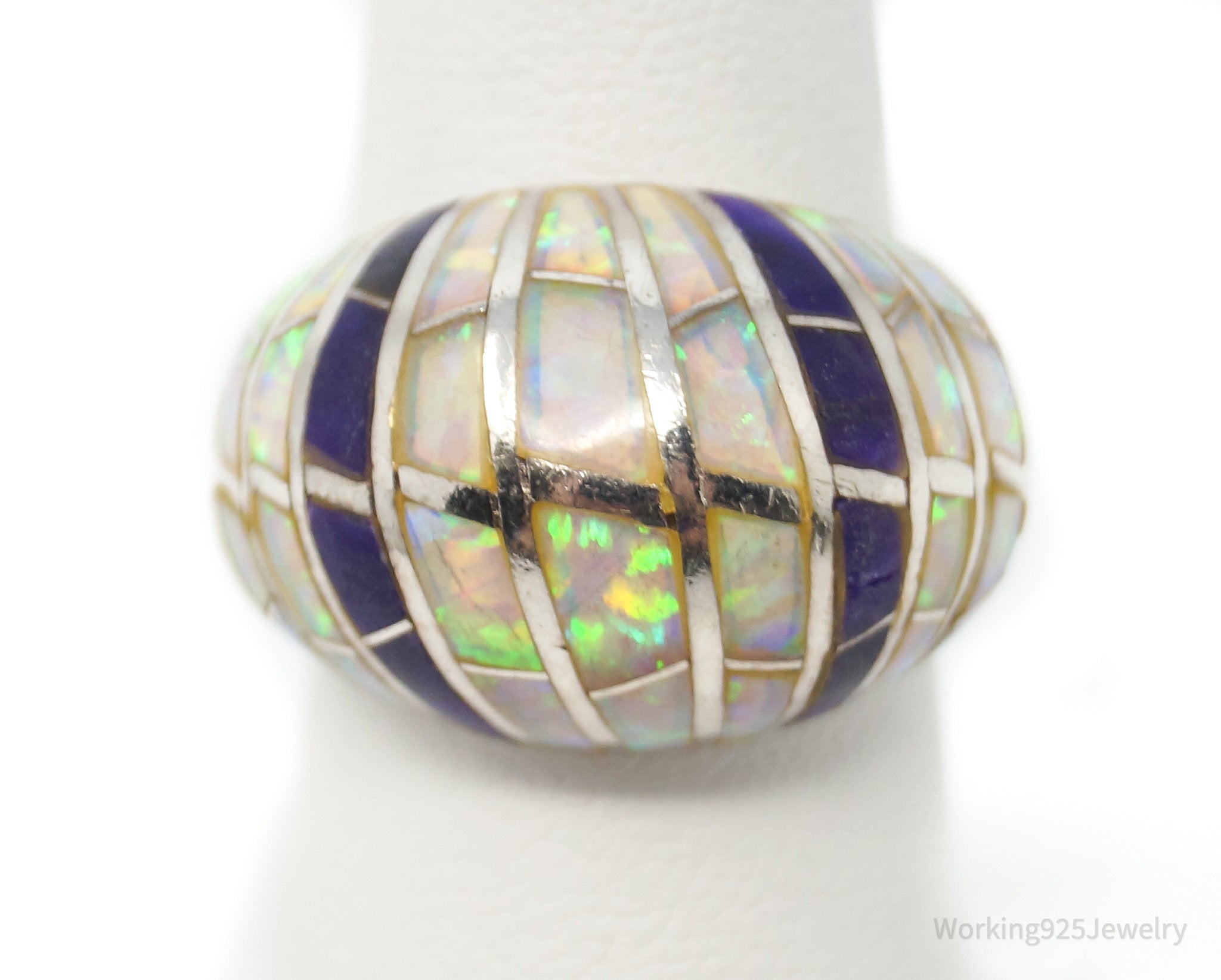 Vintage Art Deco Amethyst Opal Sterling Silver Statement Ring - Size 7.25