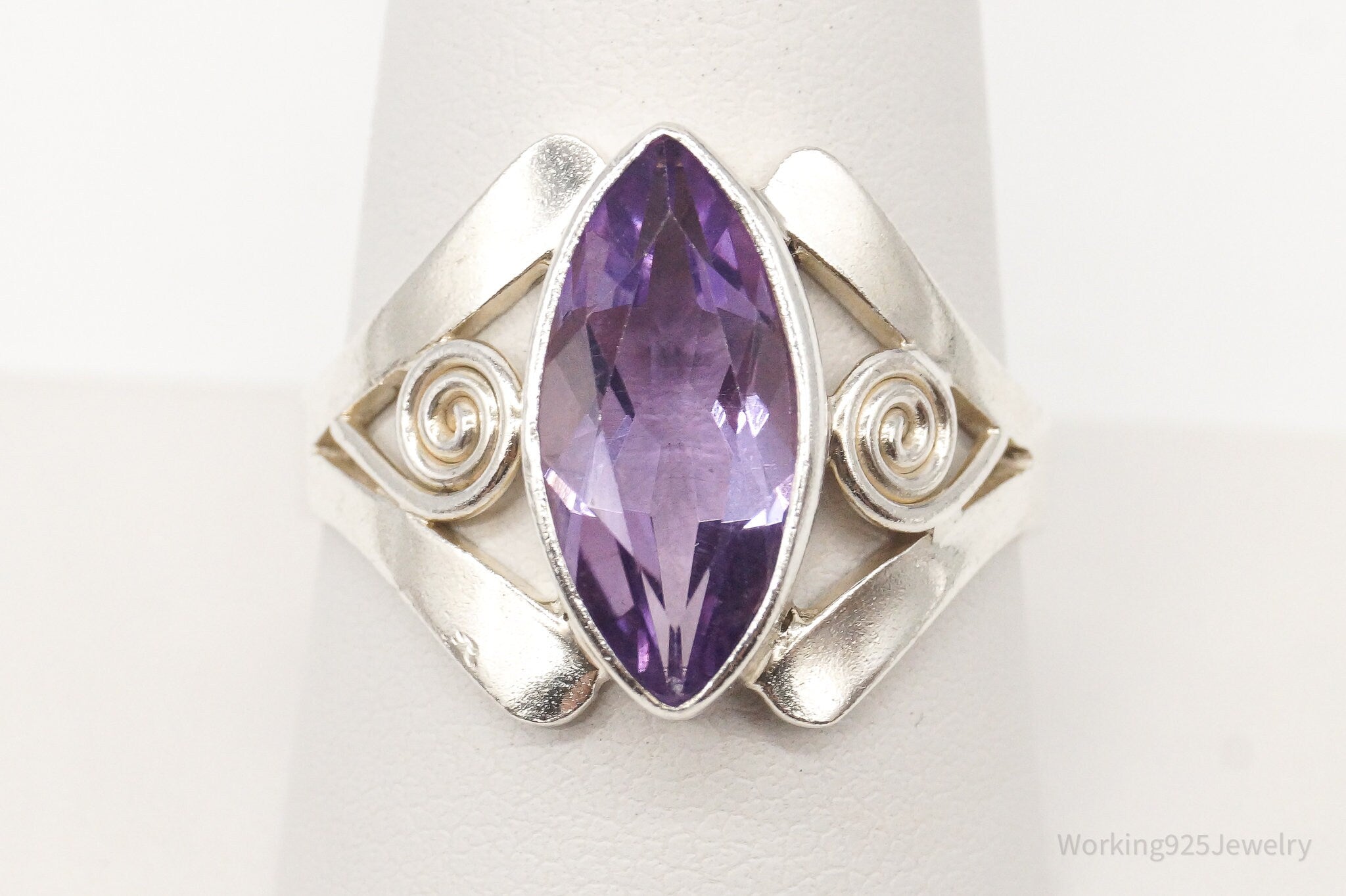 Vintage Designer Sajen Amethyst Sterling Silver Ring - Size 10