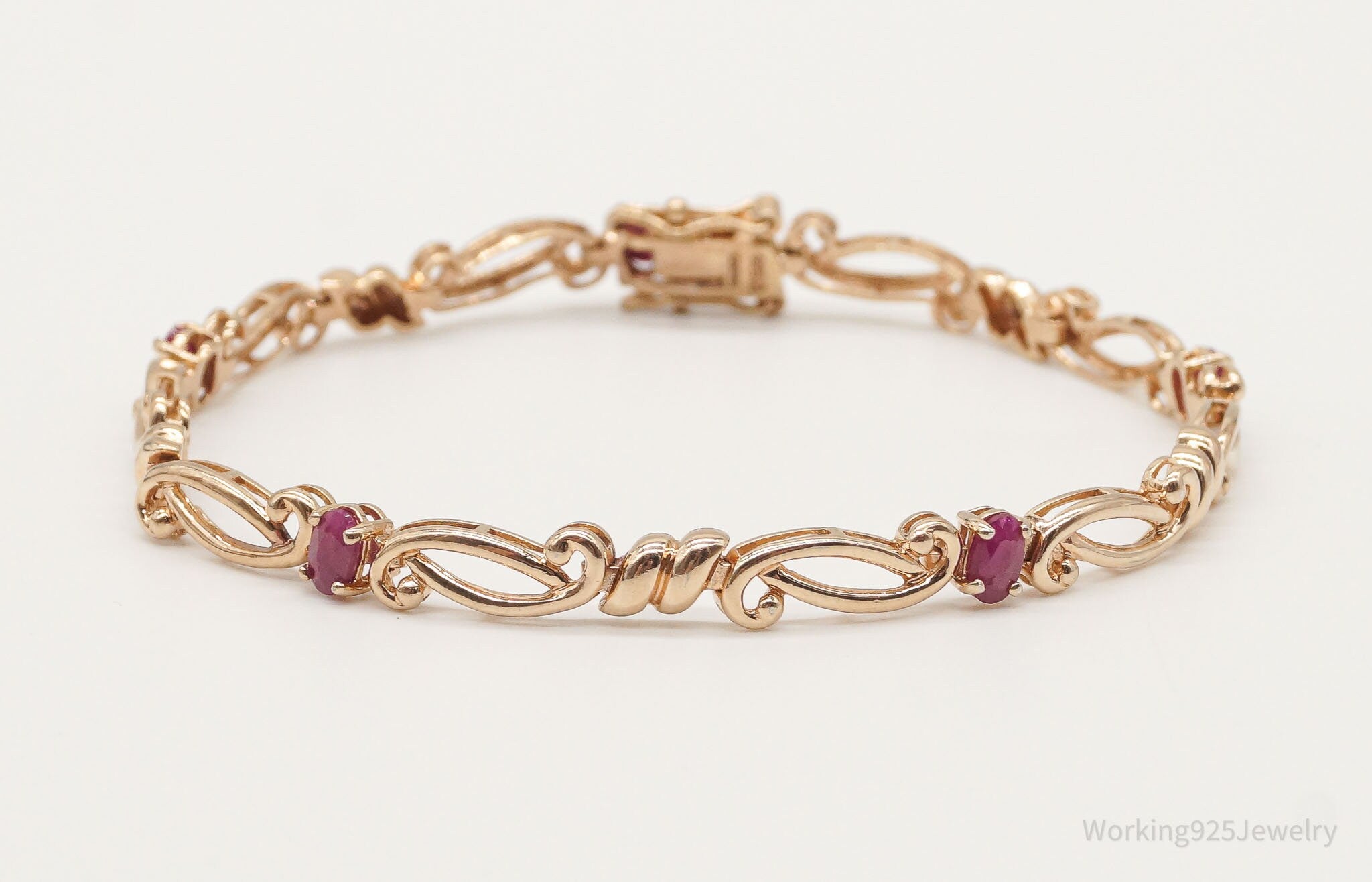 Designer Ross Simons Ruby 18K Gold Over Sterling Silver Bracelet