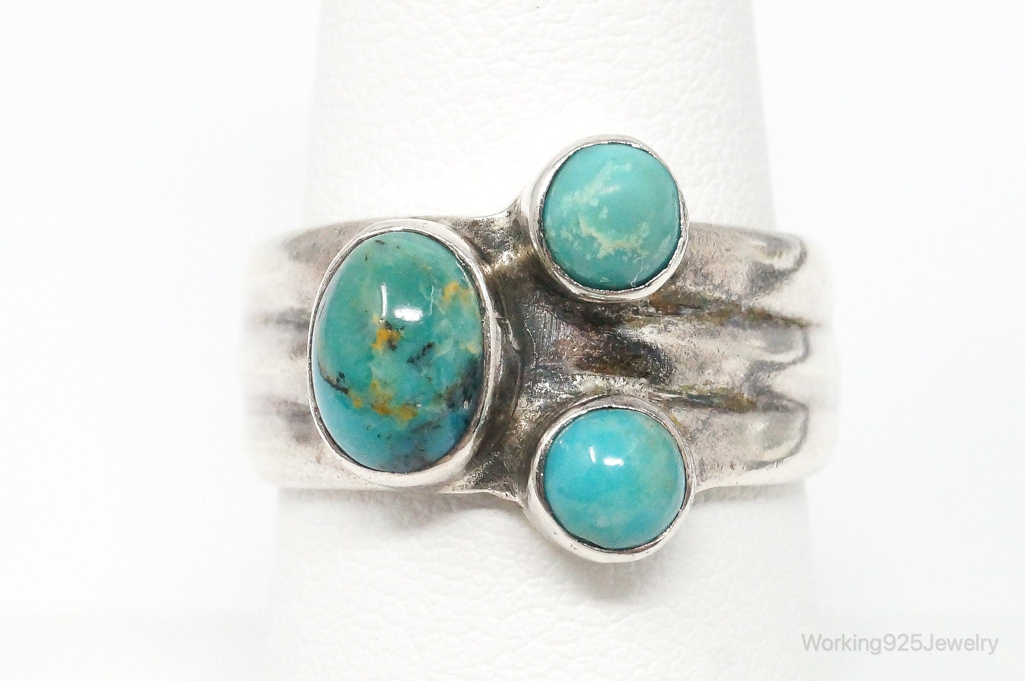 Vintage Amazonite Modernist Style Sterling Silver Ring - Size 8.5