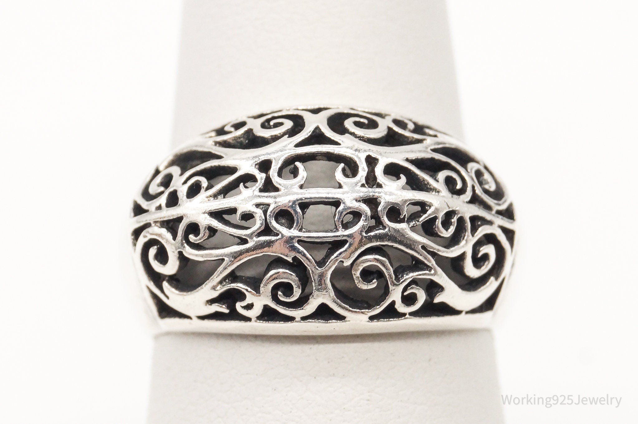 Vintage Filigree Dome Sterling Silver Band Ring - Size 6.5