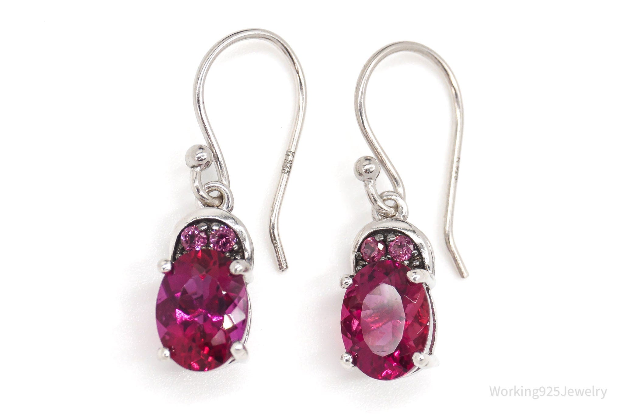 Designer Pink Tourmaline Pink CZ Rhodium Over Sterling Silver Earrings