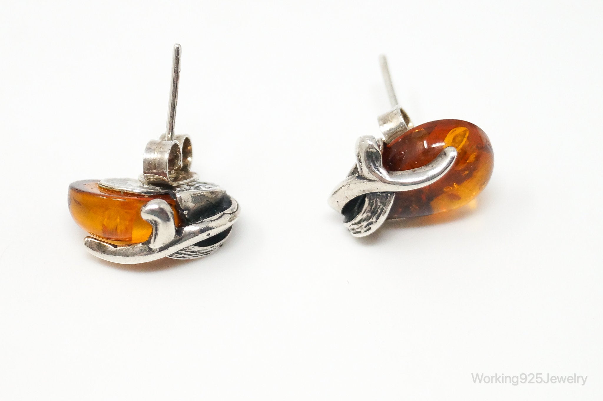 Vintage Amber Modernist Sterling Silver Earrings