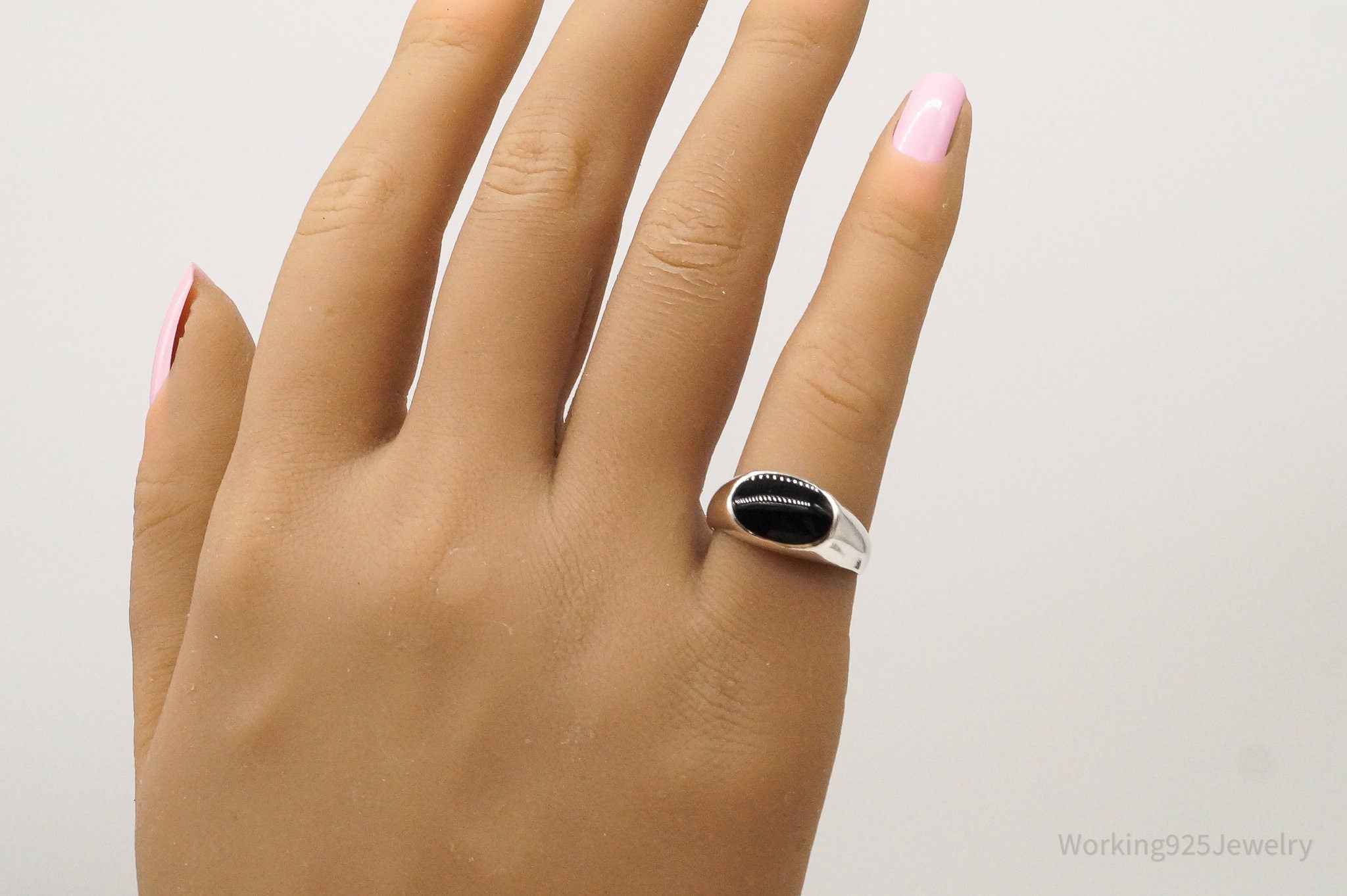 Vintage Black Onyx Sterling Silver Ring - Size 6