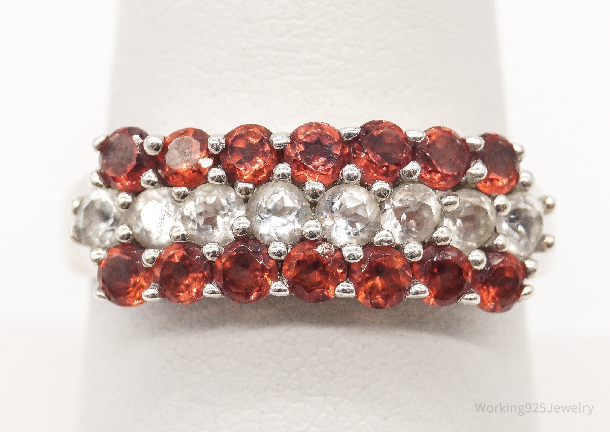 Vintage Garnet Cubic Zirconia Sterling Silver Ring - Size 8