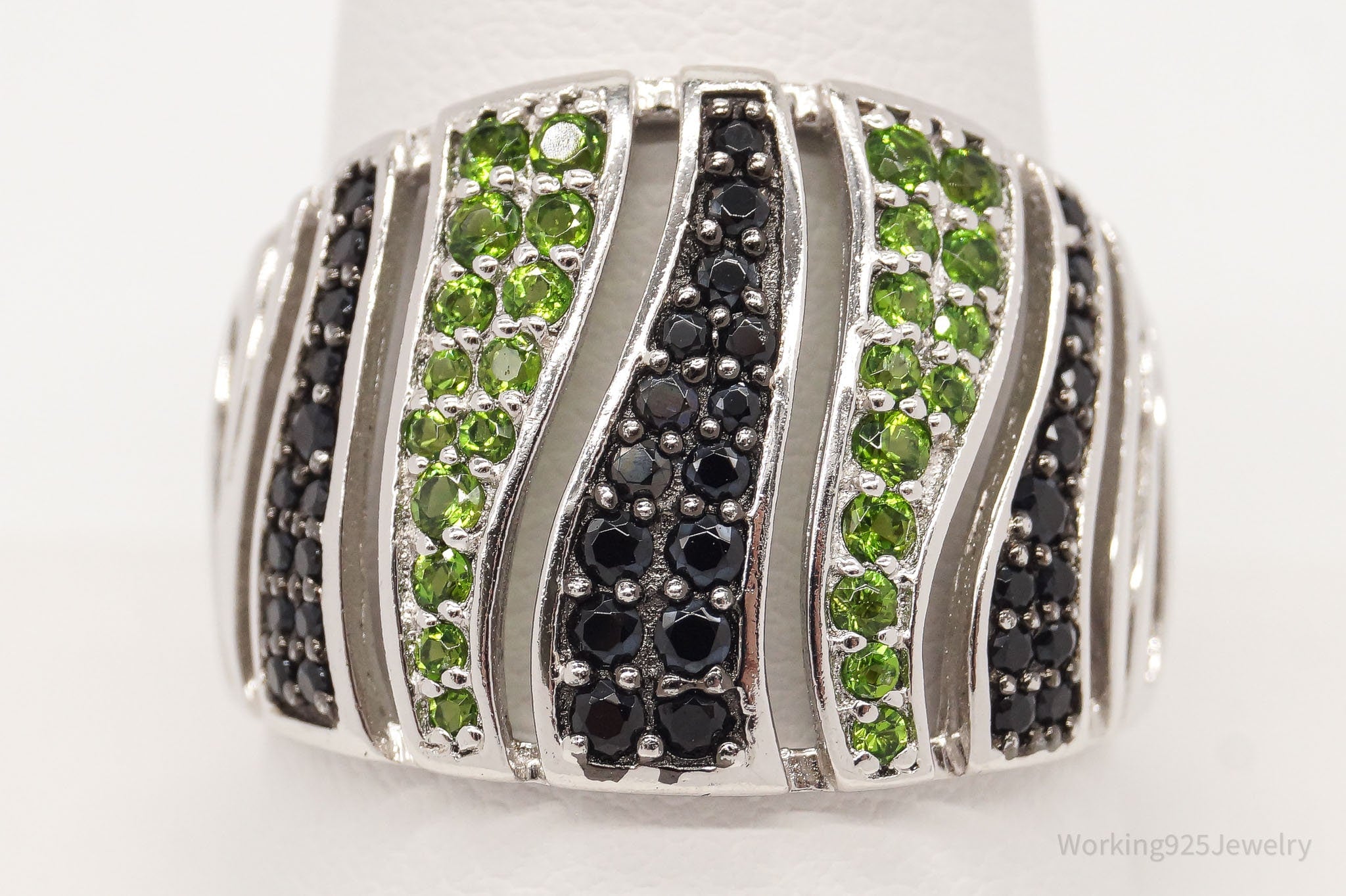 Vintage Designer HT Peridot Black Spinel Sterling Silver Ring - Size 11