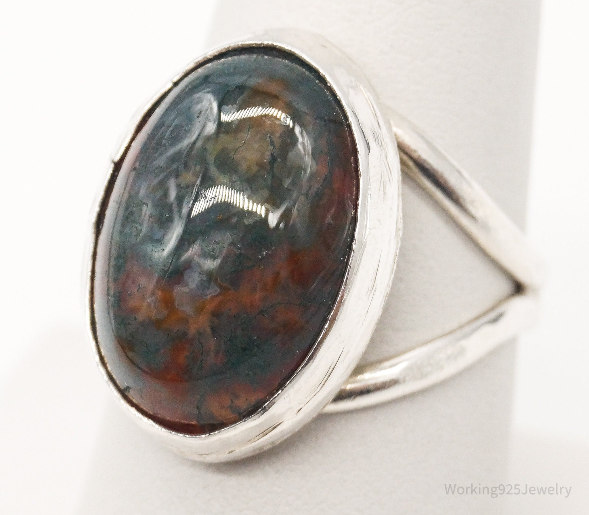 Vintage Agate Silver Ring - Size 7.75