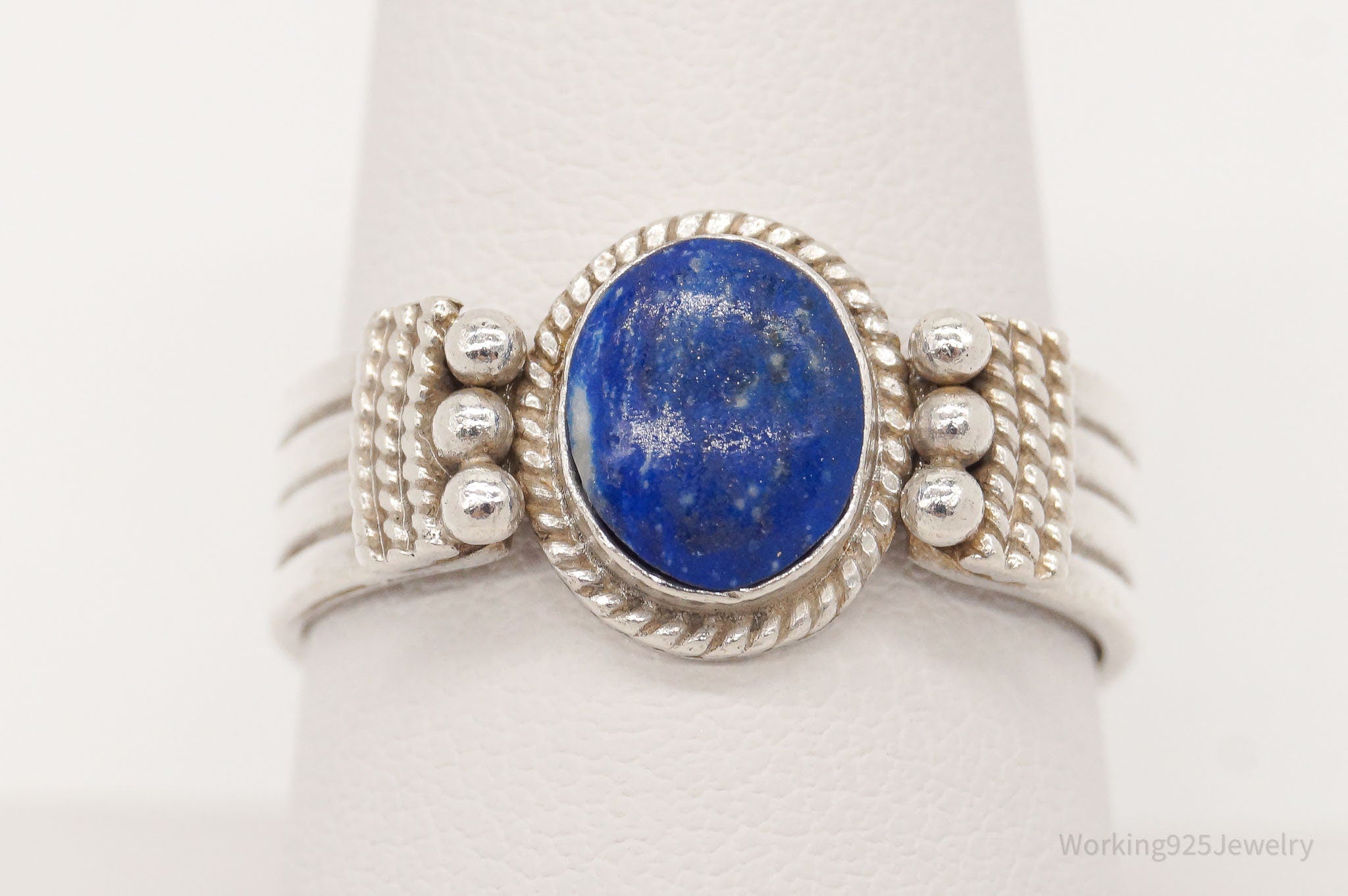 Vintage Lapis Lazuli Sterling Silver Ring - Size 9.5