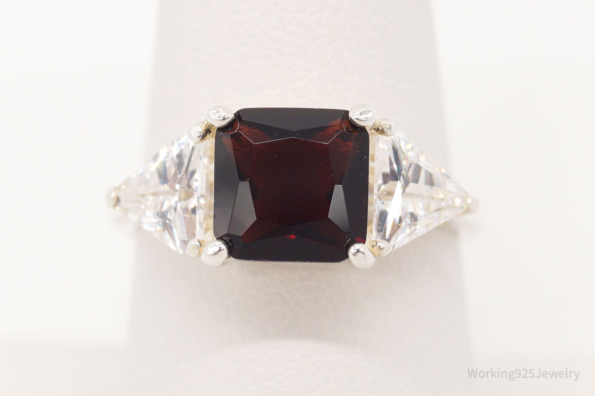 Vintage Garnet Cubic Zirconia Sterling Silver Ring - Size 8