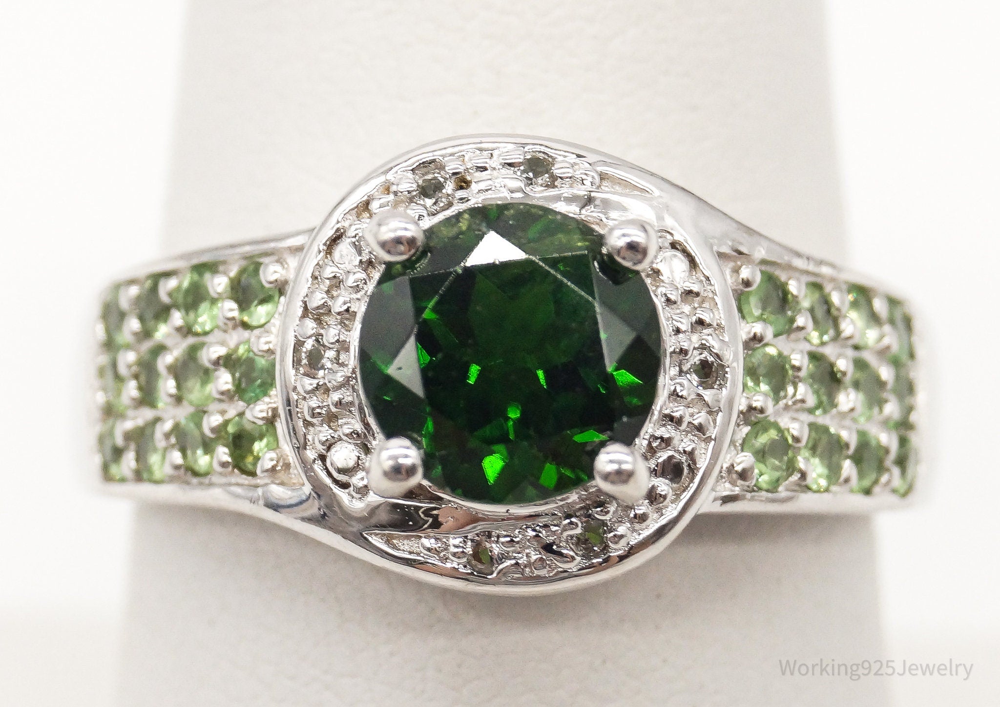 Vintage Designer HT Peridot Cubic Zirconia Sterling Silver Ring - Size 7.75