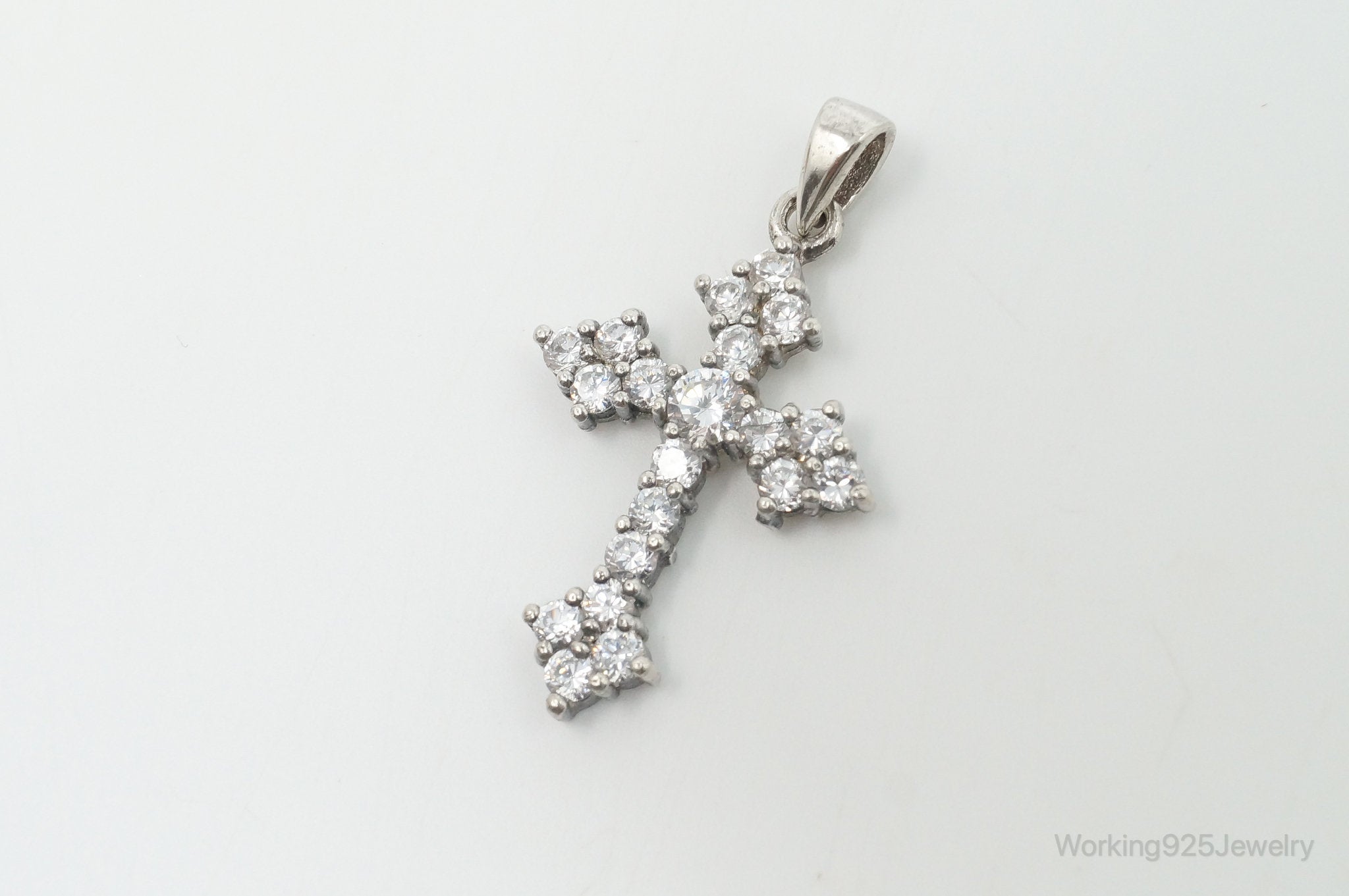 Vintage Cubic Zirconia Cross Sterling Silver Necklace Pendant