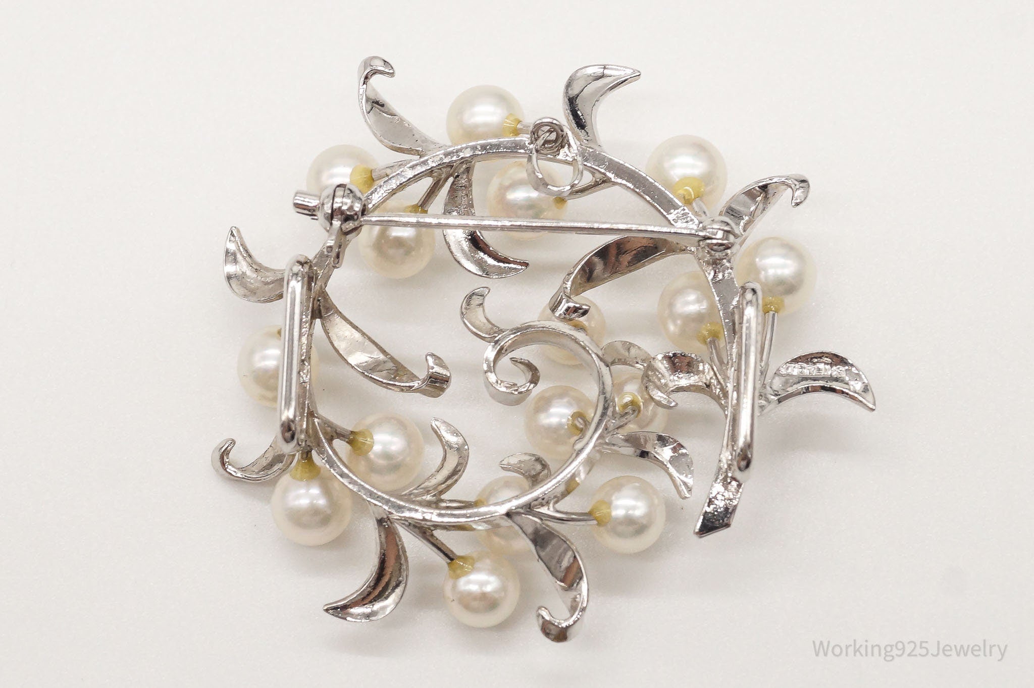 Large Antique Pearl Sterling Silver Brooch Pin