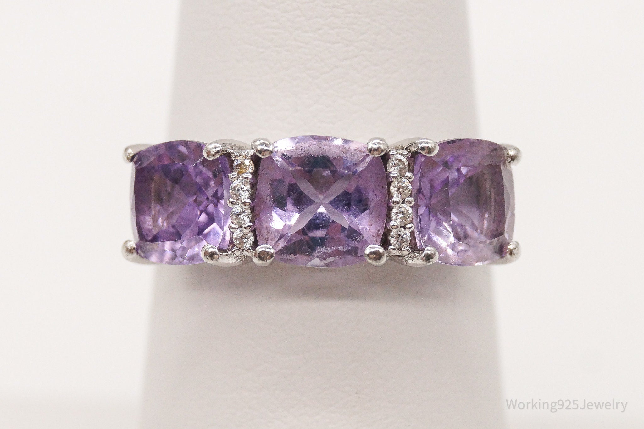 Vintage Amethyst Cubic Zirconia Sterling Silver Ring - Size 6