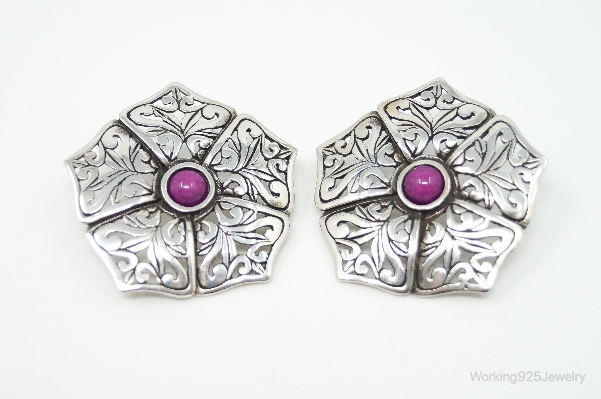 Designer Jerlaine Art Nouveau Style Sugilite Sterling Silver Earrings