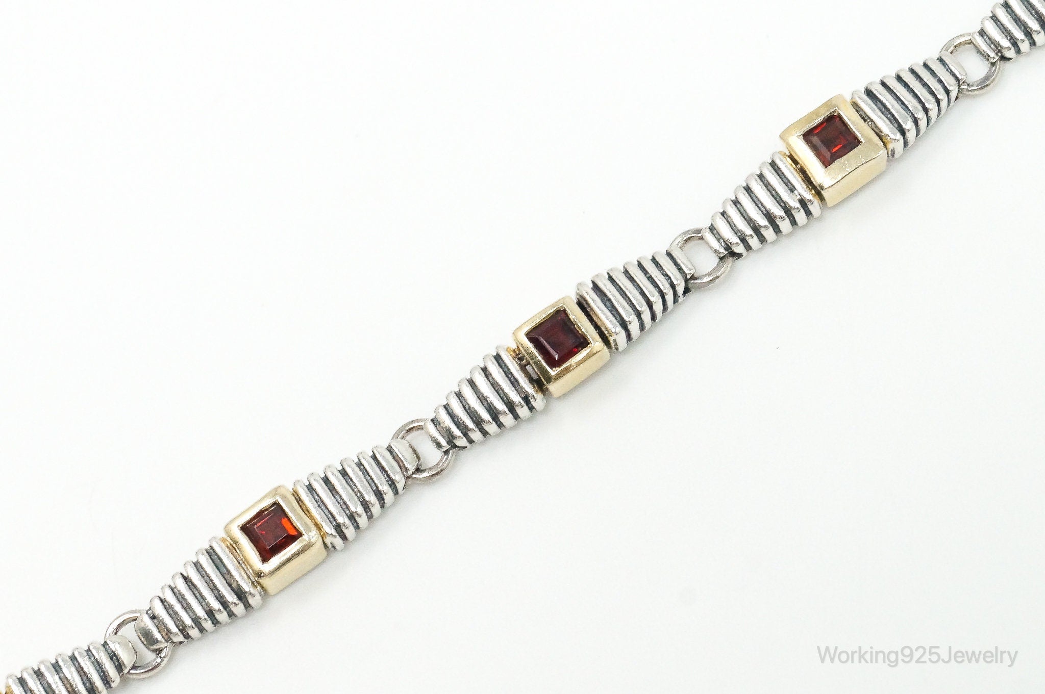 Vintage Garnet Gold Vermeil Sterling Silver Bracelet