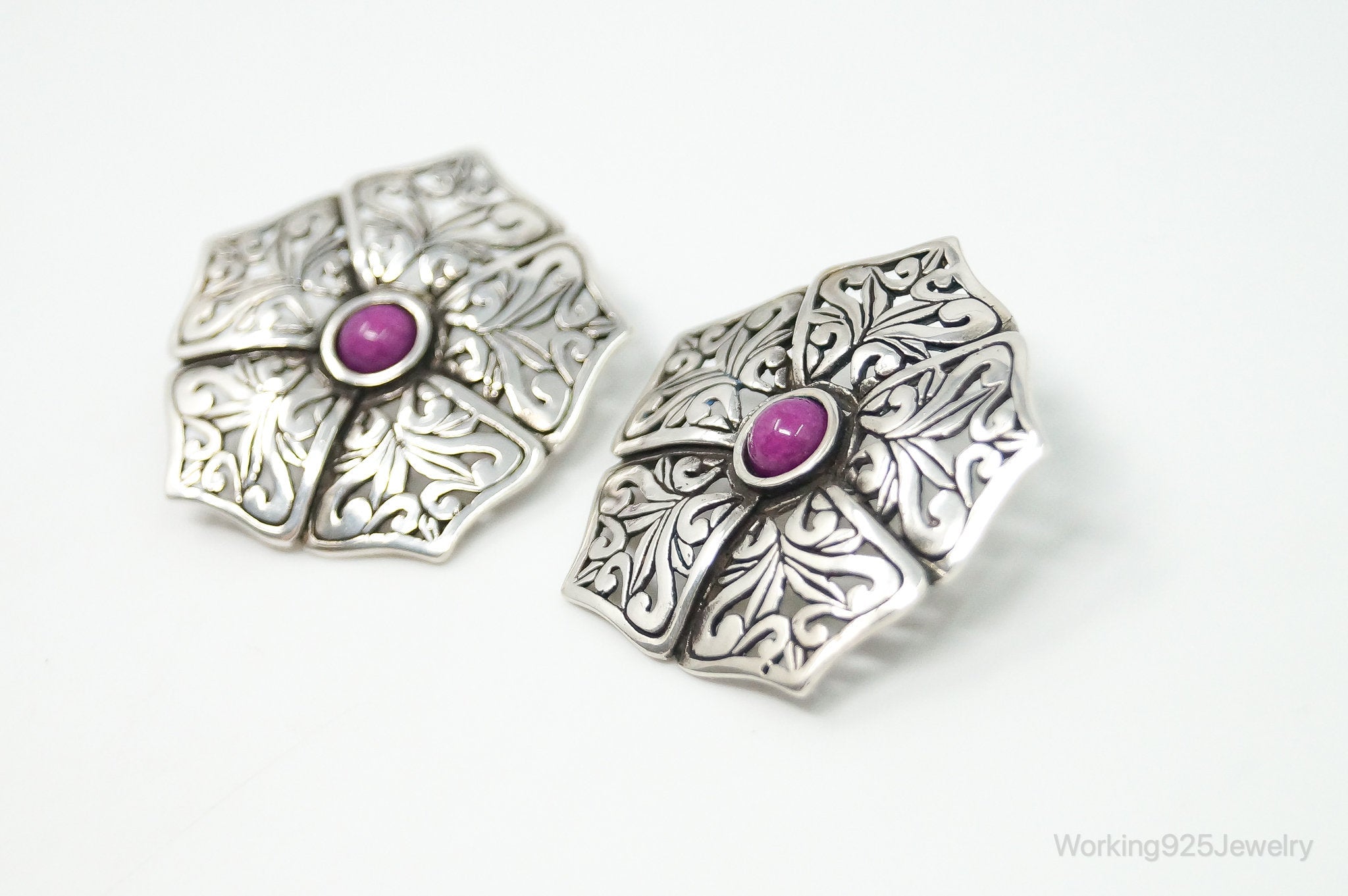 Designer Jerlaine Art Nouveau Style Sugilite Sterling Silver Earrings