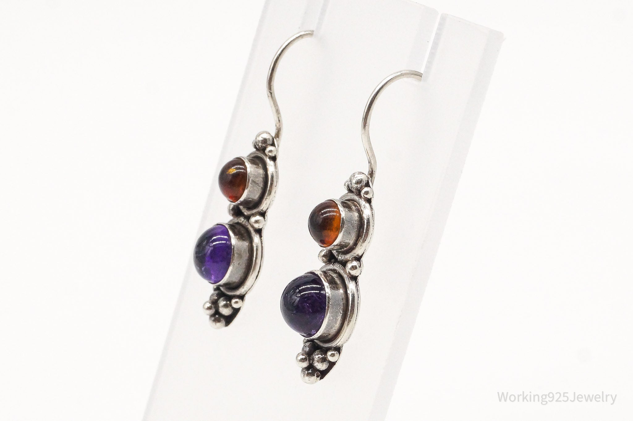 Vintage Amethyst Amber Sterling Silver Earrings