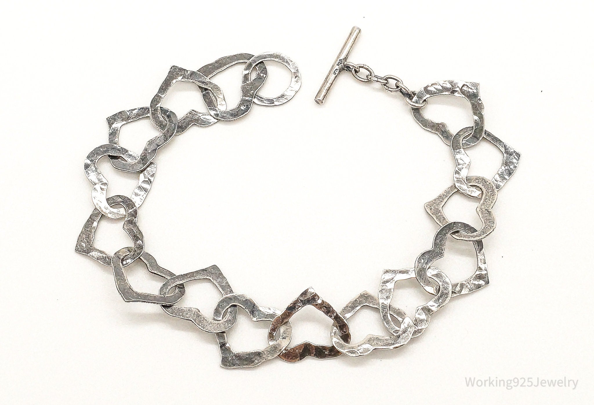 Vintage Designer Hearts Linked Sterling Silver Bracelet