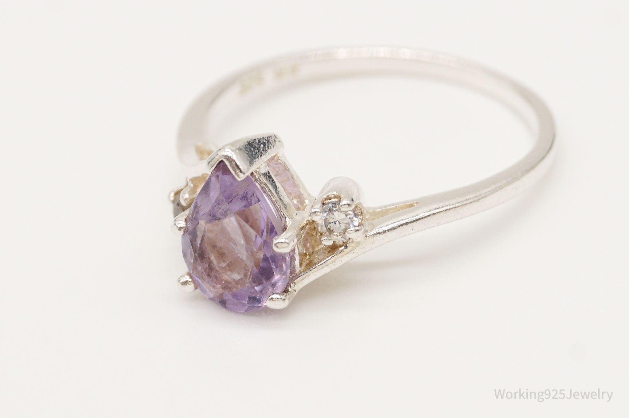 Vintage Amethyst Cubic Zirconia Sterling Silver Ring Size 7